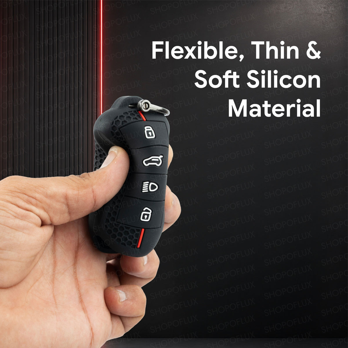 SHOPOFLUX Metal Key Cover Compatible for Tata Curvv | Curvv EV Electric | Sierra | Safari | Harrier | 4 Button Smart Key Only (Metal Black Silicone)