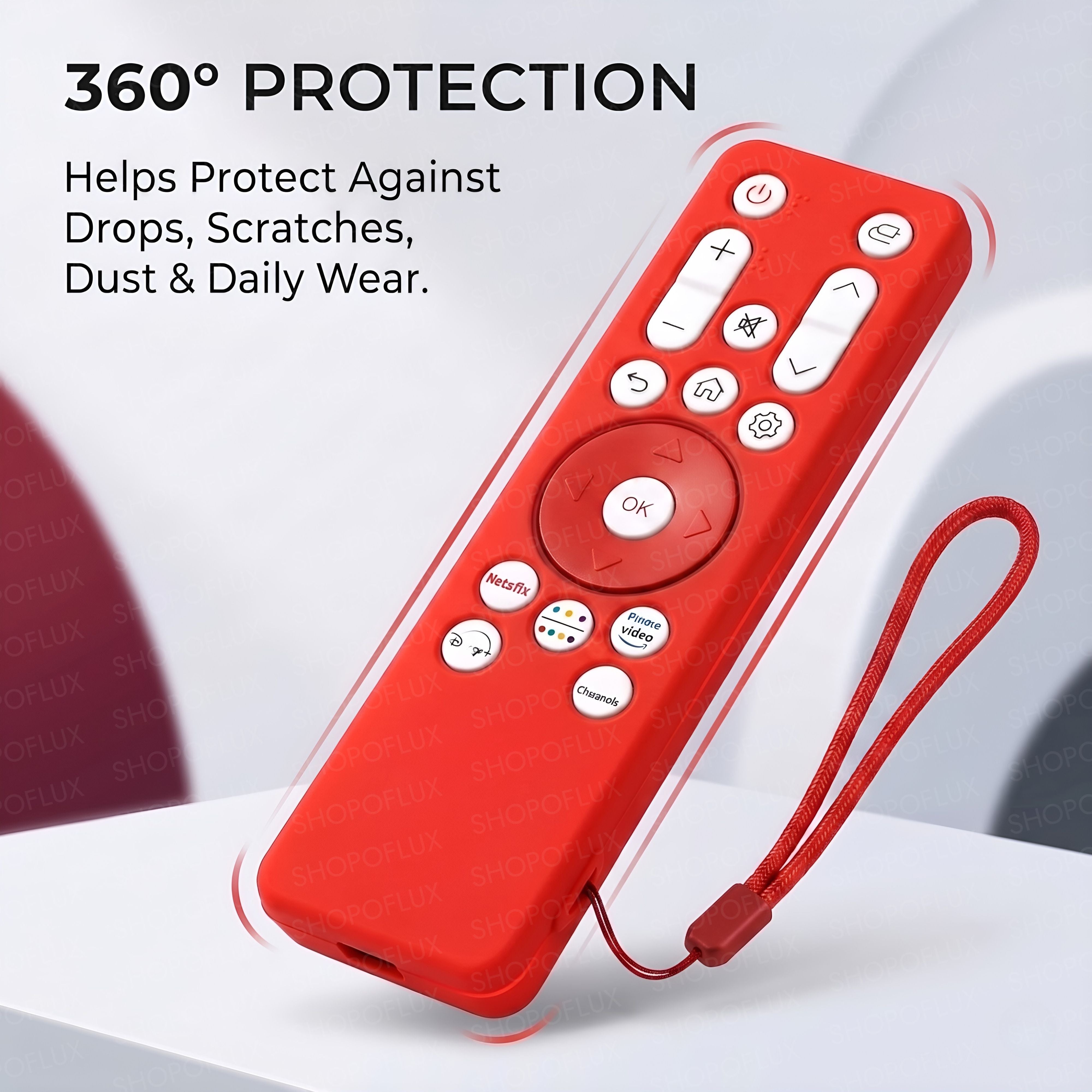 SHOPOFLUX Silicone Case Cover Compatible with LG Smart Monitor Remote Control with Lanyard (Red)