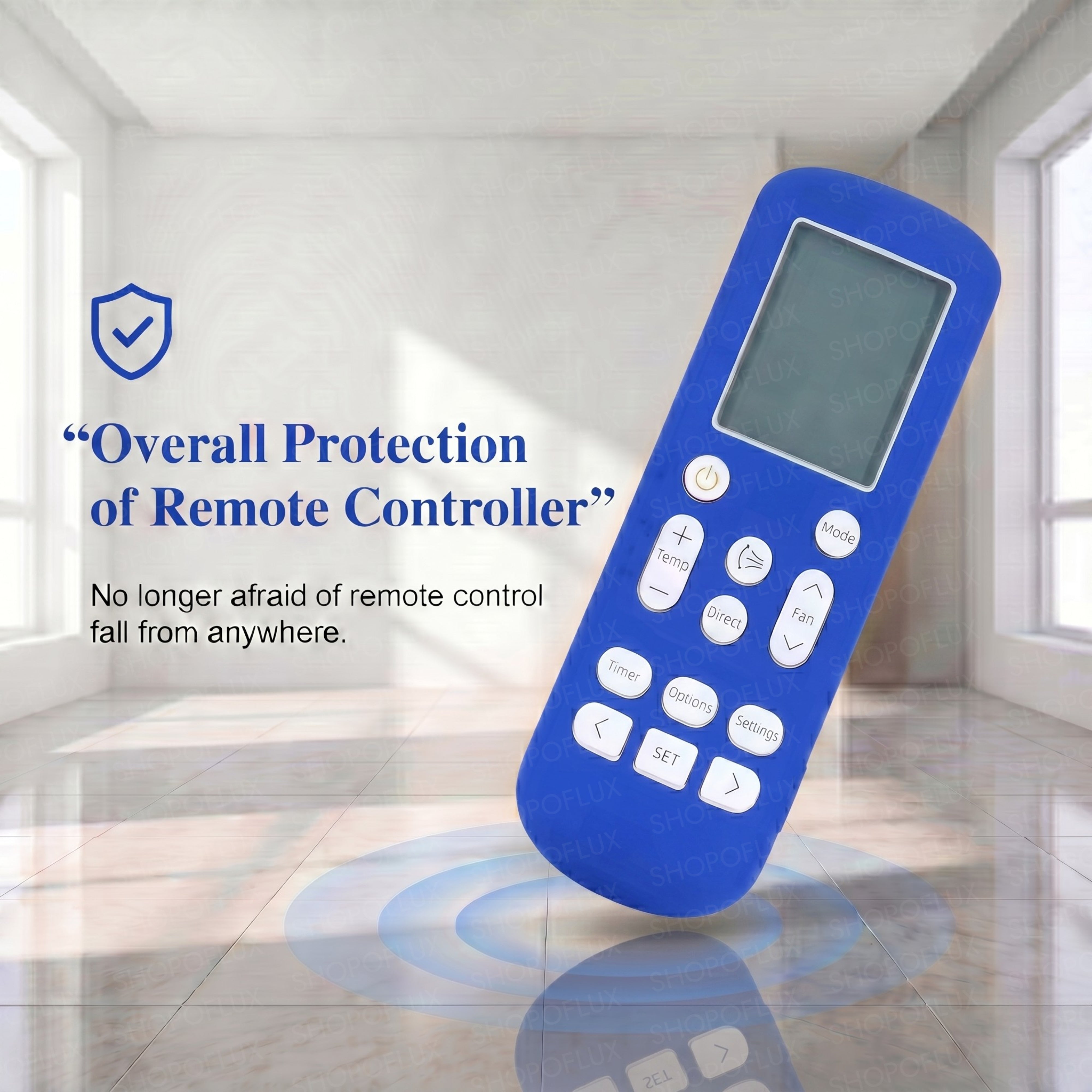 SHOPOFLUX Silicone AC Remote Cover Compatible with Samsung AC Remote Full Wrap Protective Case with Lanyard [Remote NOT Included] (Blue)