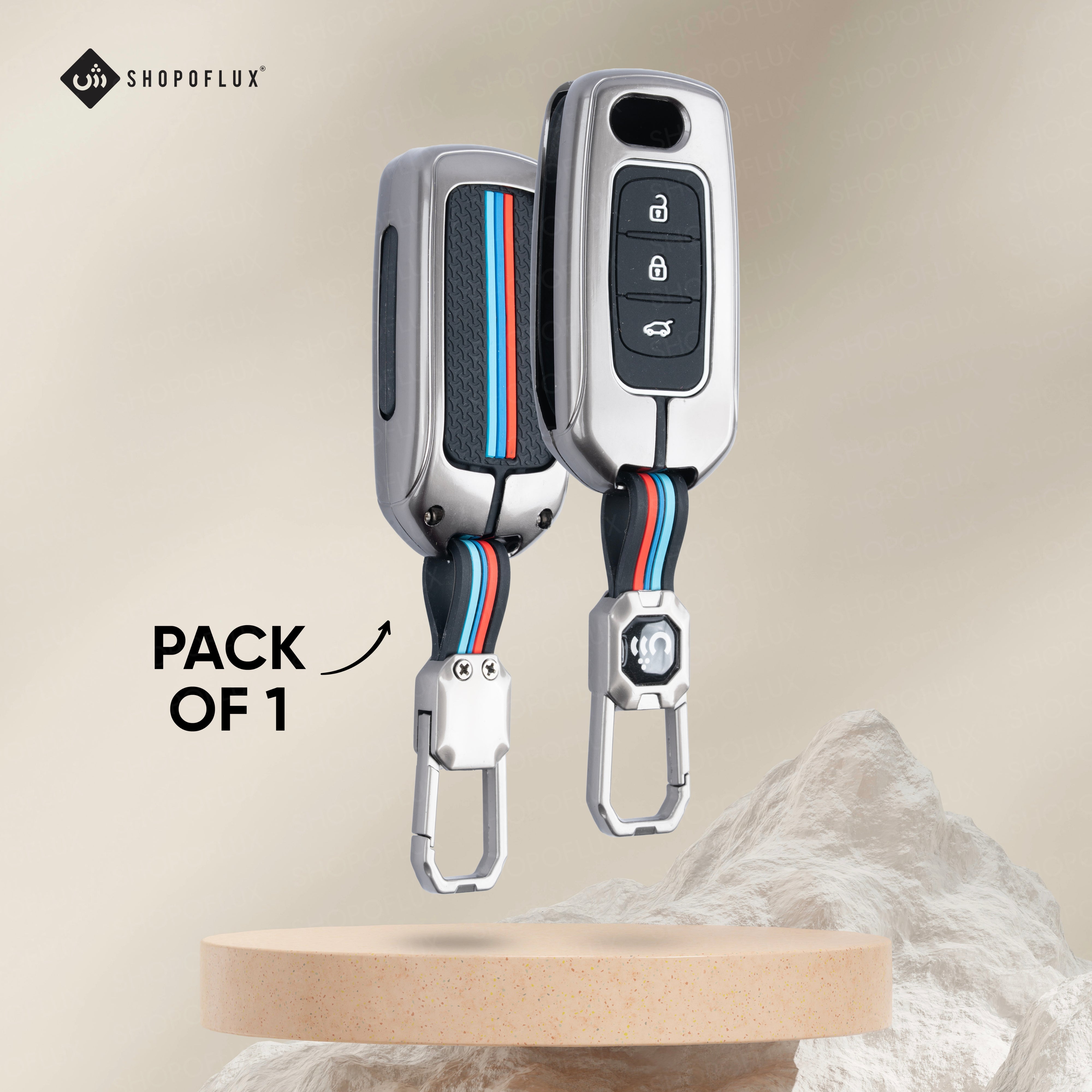 SHOPOFLUX Metal Key Cover Compatible with Renault Duster 3 Button Flip Key
