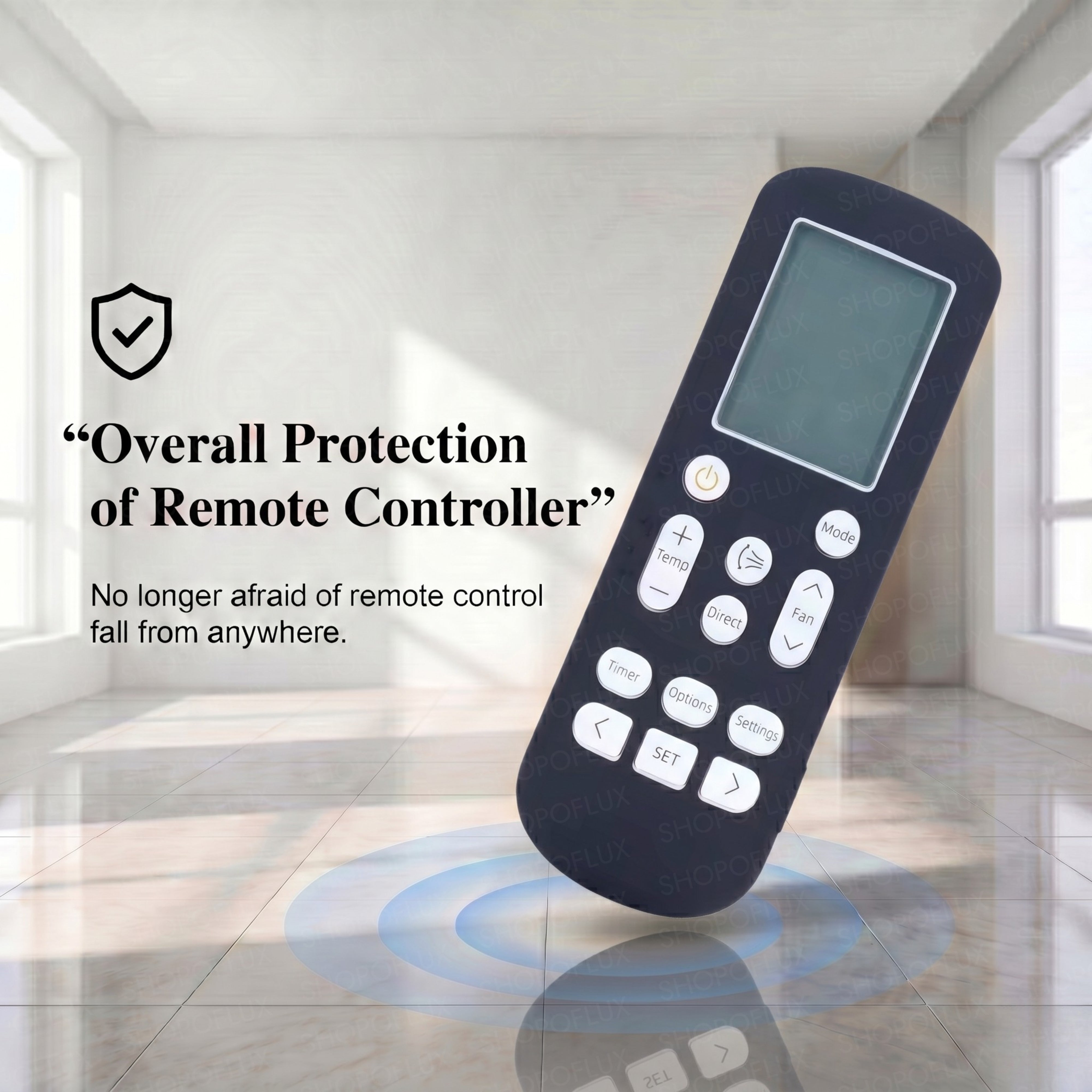 SHOPOFLUX Silicone AC Remote Cover Compatible with Samsung AC Remote Full Wrap Protective Case with Lanyard [Remote NOT Included] (Black)