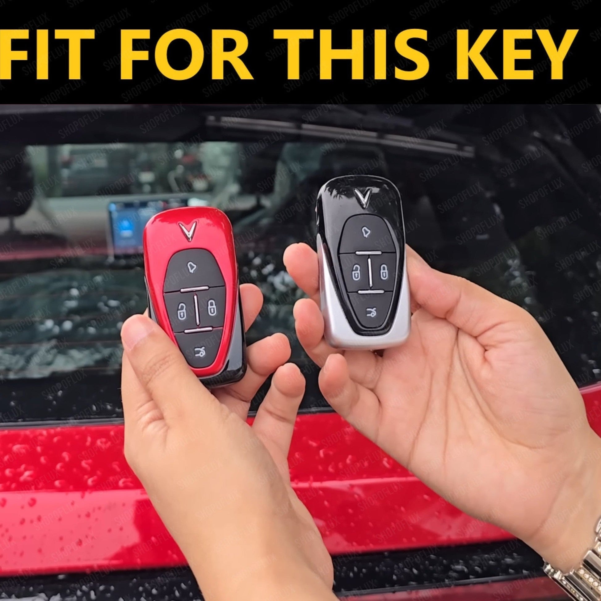 SHOPOFLUX Metal Car Key Cover Compatible for Vinfast VF6,VF7 4 Button Smart Key -Black Shopoflux