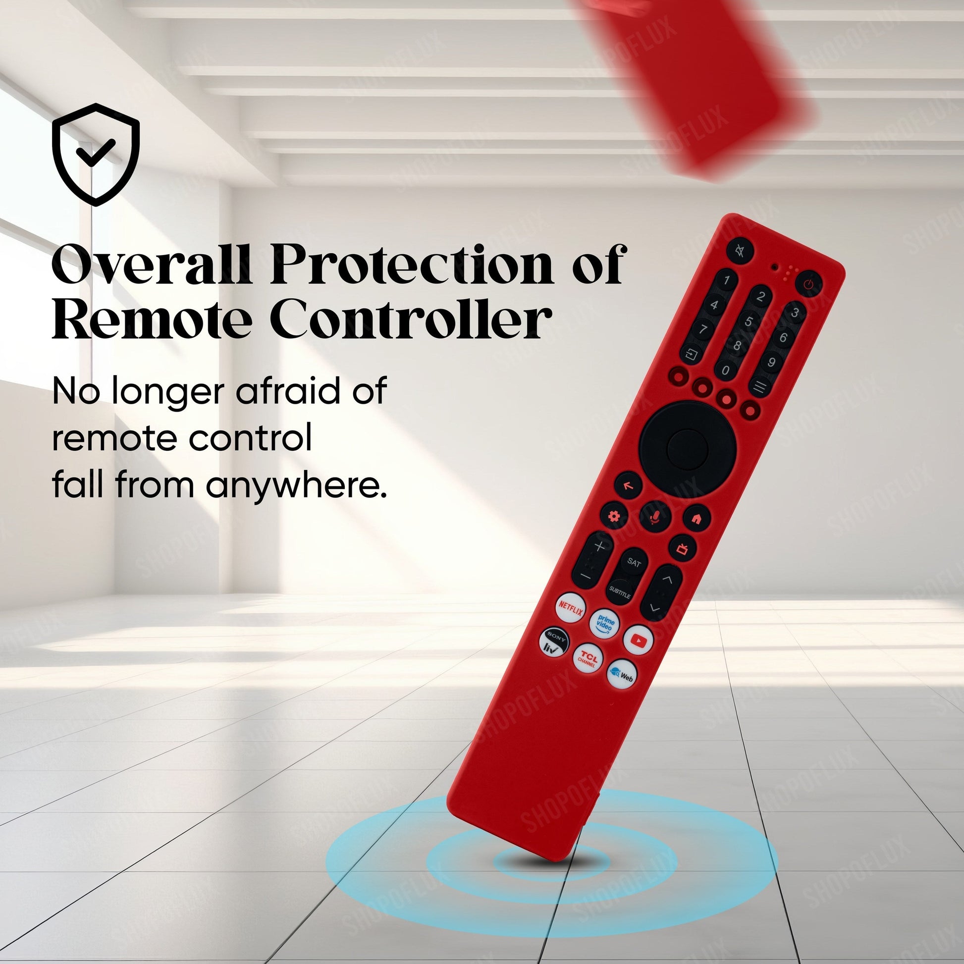 SHOPOFLUX Silicone TV Remote Cover Compatible with TCL Tv Remote RC833A 4K QLED Google TV Protective Case [Remote NOT Included] (Red) Shopoflux