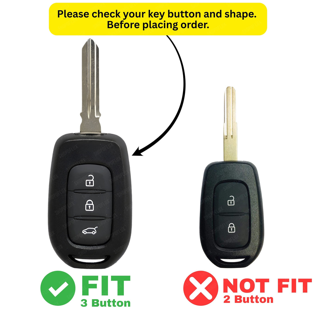 SHOPOFLUX Metal Key Cover Compatible with Renault Triber | Kiger 3 Button Key (Black) (Pack of 1) Shopoflux