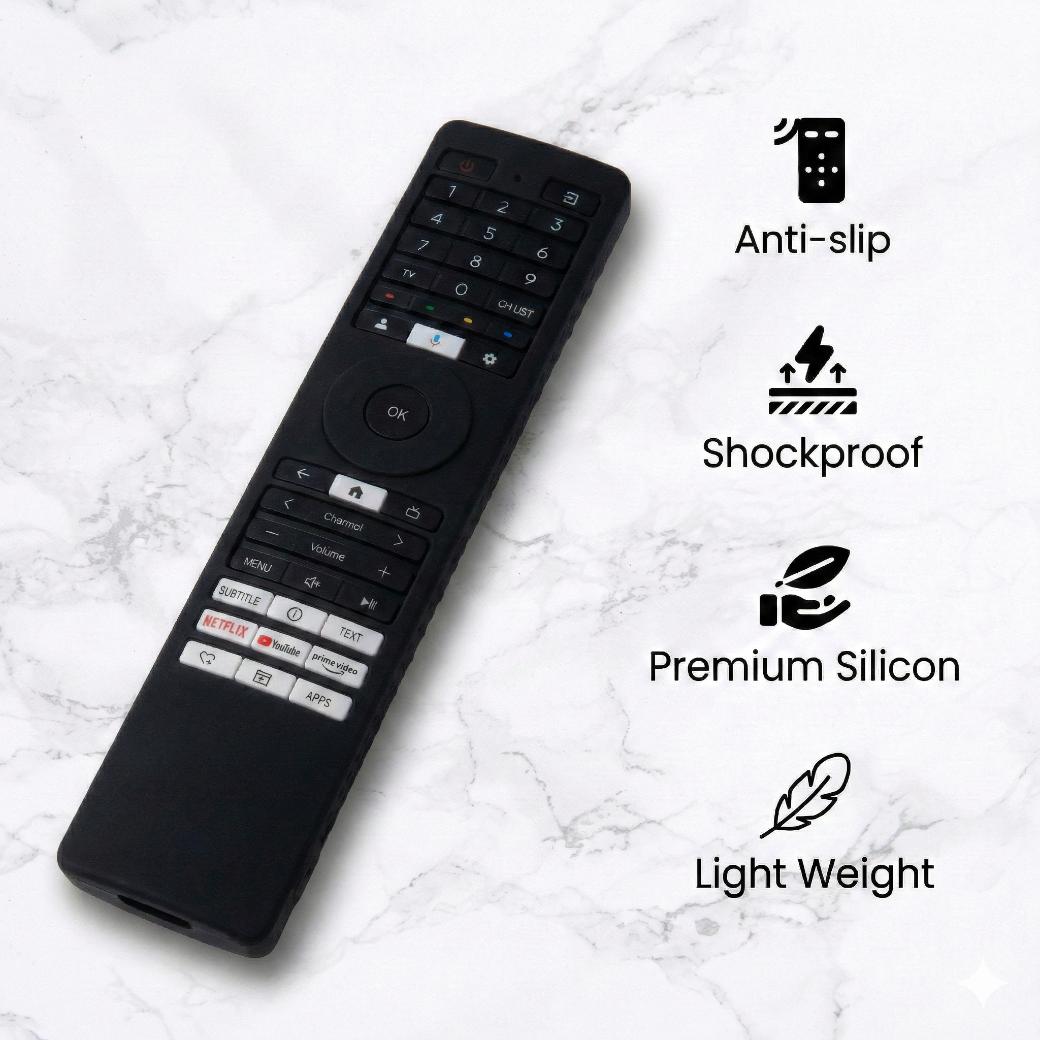 SHOPOFLUX Silicone TV Remote Cover Compatible with Toshiba Smart TV Protective Case with Lanyard (Black) Shopoflux