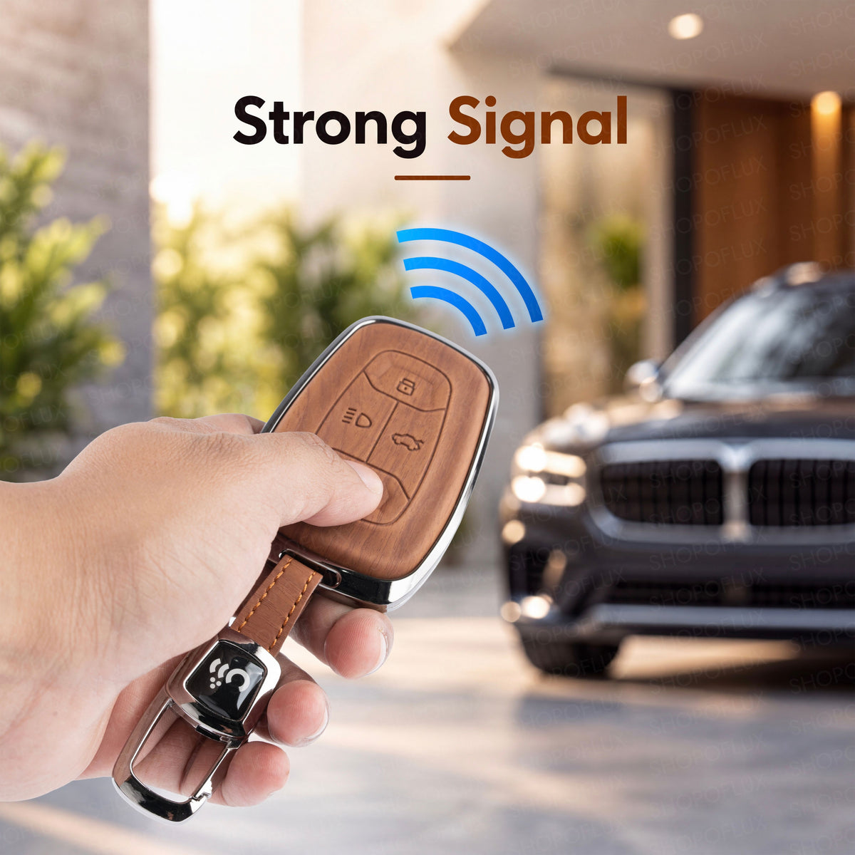 SHOPOFLUX Key Cover Compatible with Tata Nexon | Harrier | Safari | Altroz | Tigor | EV | Punch | Tiago EV Electric 4 Button Smart Key (Leather Black Brown)