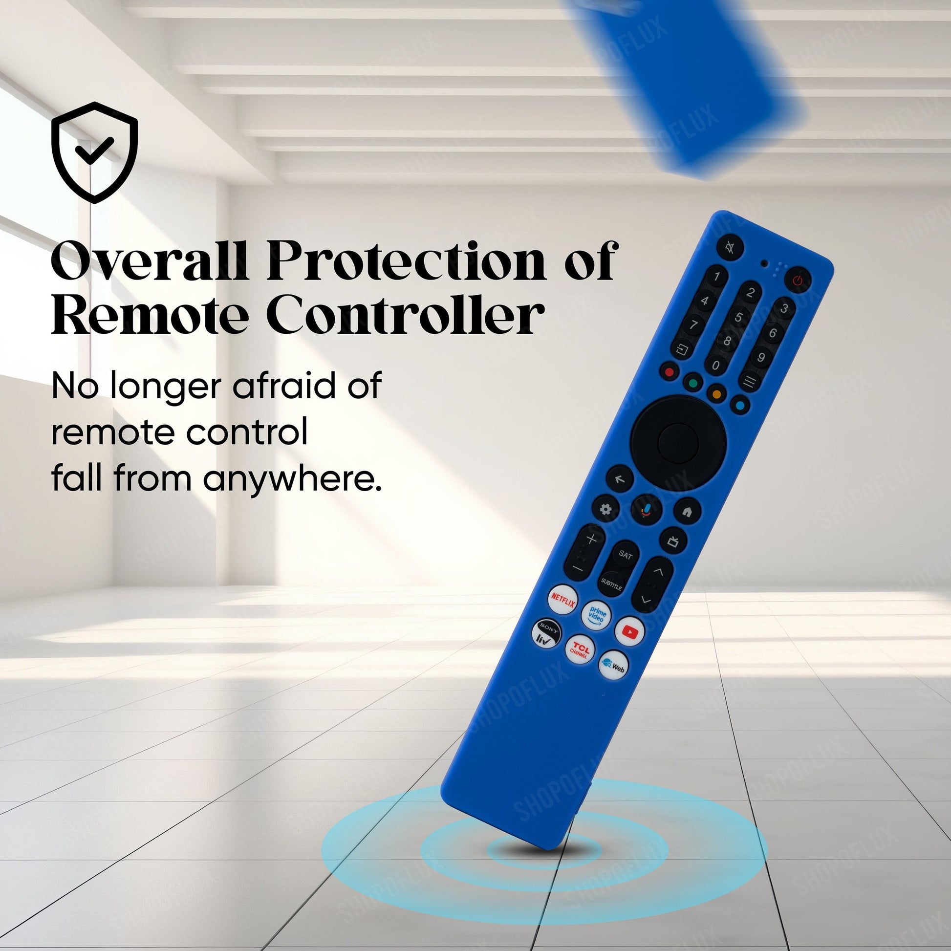 SHOPOFLUX Silicone TV Remote Cover Compatible with TCL Tv Remote RC833A 4K QLED Google TV Protective Case [Remote NOT Included] (Blue) Shopoflux