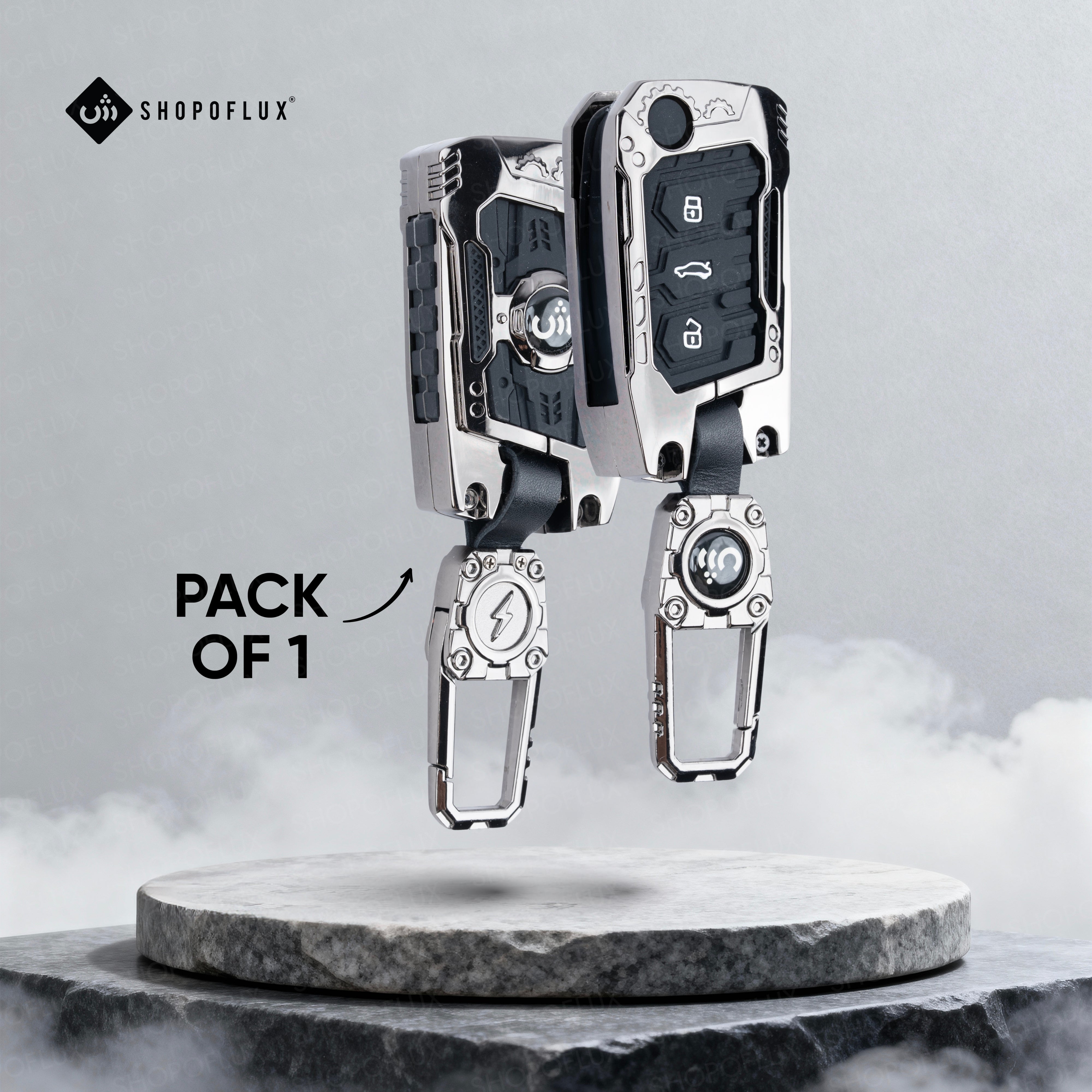 SHOPOFLUX Metal Key Cover Compatible for Skoda & Volkswagen Cars Kylaq | Slavia | Kushaq | Octavia | Virtus | Taigun | Tiguan | T Roc 3 Button Flip Key