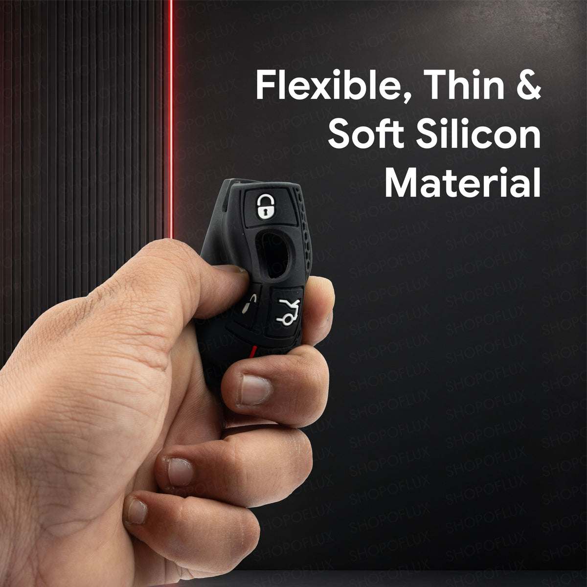 SHOPOFLUX Silicone Car Key Cover Compatible for Mercedes Benz C E M S CLS CLK GLK GLC G Class 3 Button Smart Key - Black (Silicone Black)