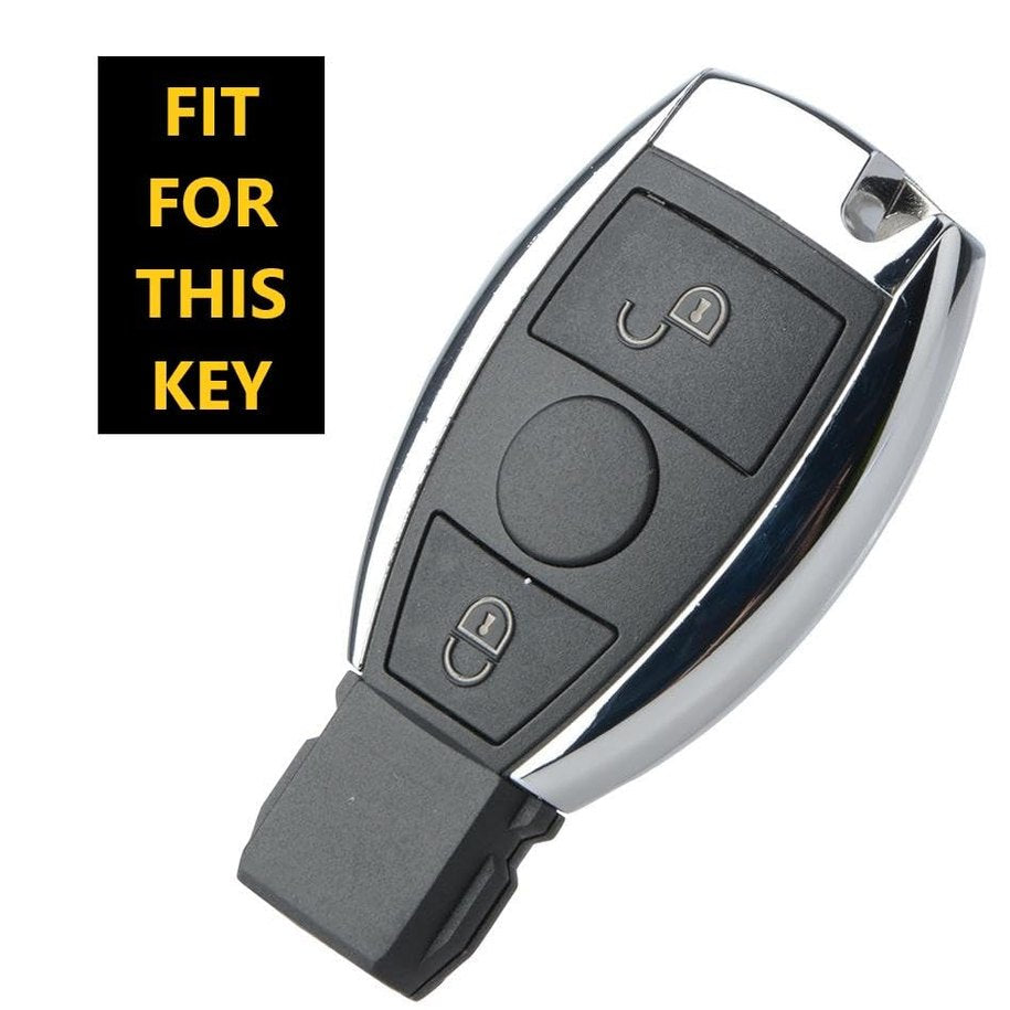 SHOPOFLUX Metal Car Key Cover Compatible for Mercedes Benz C E M S CLS CLK GLK GLC G Class 2 Button Smart Key - Black Copy