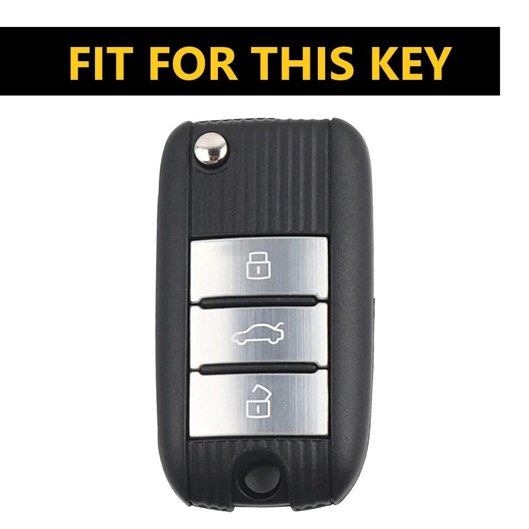 SHOPOFLUX Metal Car Key Cover Compatible for MG Hector Astor 3 Buttons Flip Key - Black