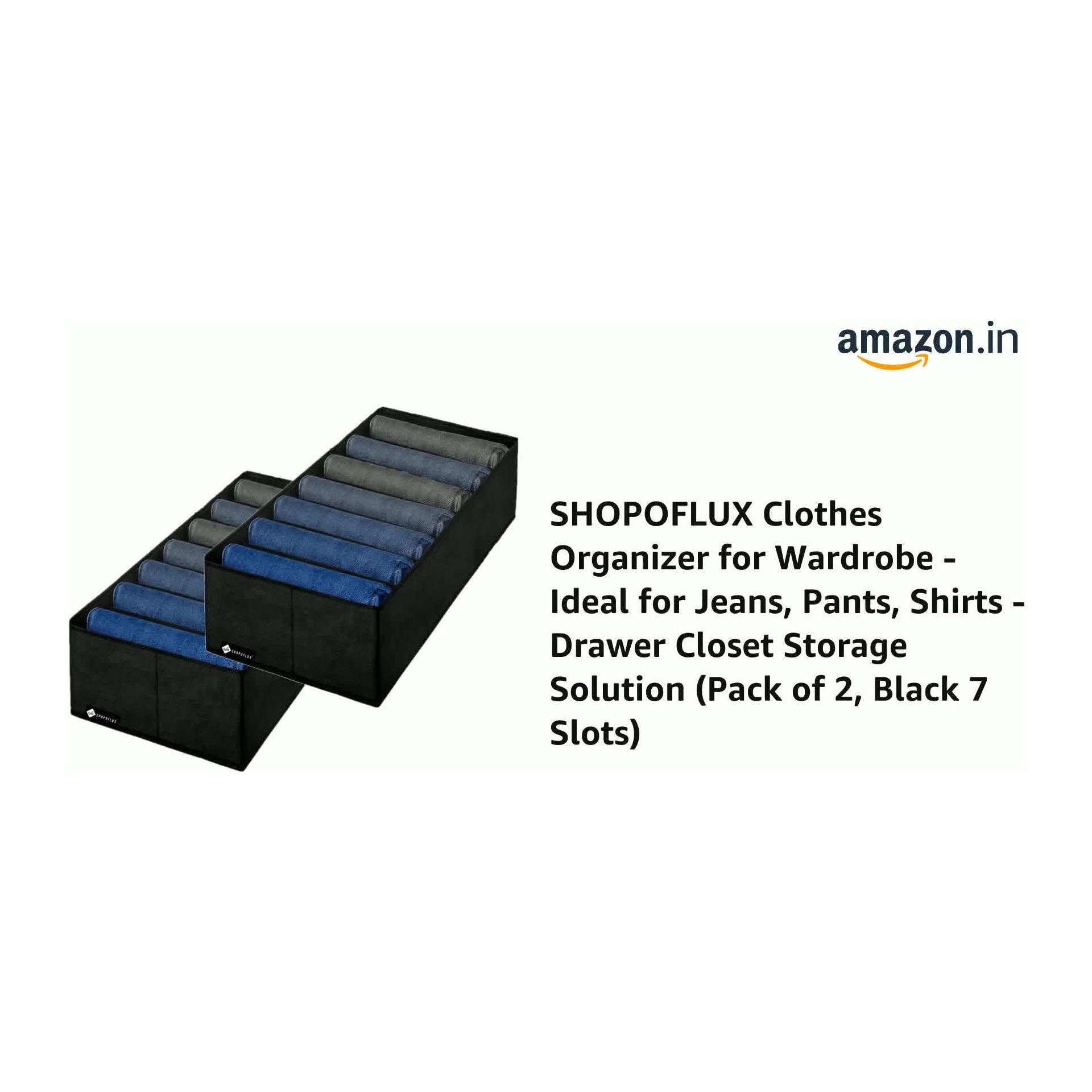 SHOPOFLUX Clothes Organizer for Wardrobe - Ideal for Jeans, Pants, Shirts - Drawer Closet Storage Solution Black 7 Slots