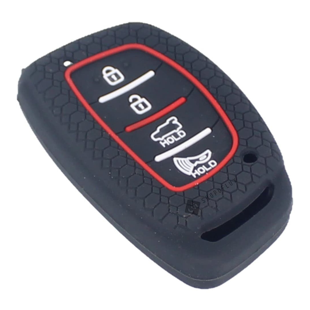 Shopoflux® Silicone Key Cover Compatible with Hyundai i20 Asta 2021 | Creta | Alcazar | Elantra | Tucson Smart Key Black 1