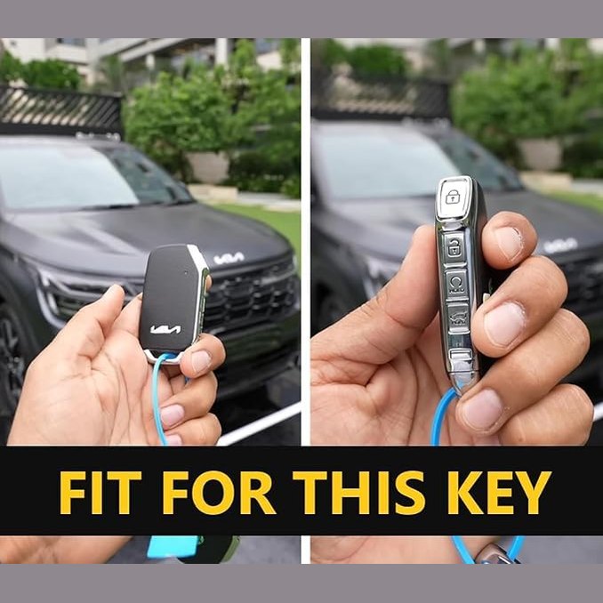 SHOPOFLUX Metal Key Cover Compatible with Kia Seltos 2024 2023 Facelift HTX | Carens Clavis X Line | Sonet Facelift 4 Button Smart Key Shopoflux
