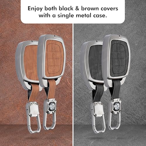 SHOPOFLUX Metal Key Cover Compatible with Hyundai Alcazar and Creta ev Car 4 Button Smart Key - Black Shopoflux