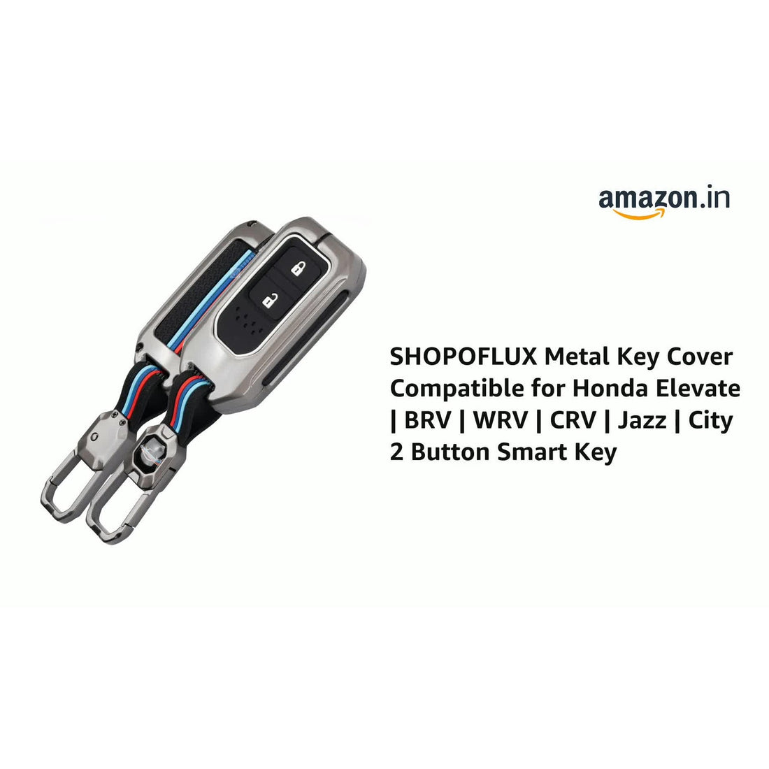 SHOPOFLUX metal Key Cover Compatible for Honda Elevate | BRV | WRV | CRV | Jazz | City 2 Button Smart Key Copy