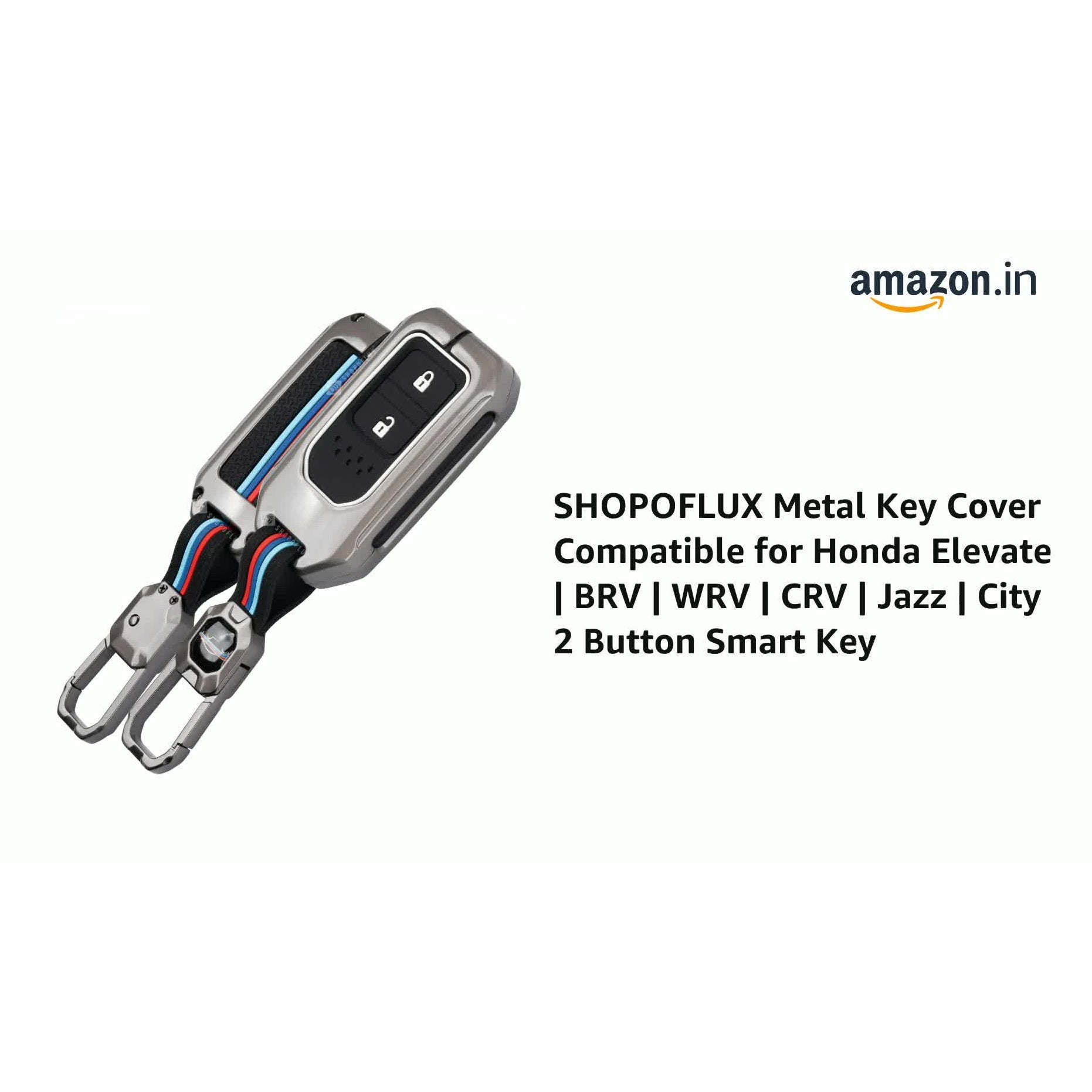 SHOPOFLUX metal Key Cover Compatible for Honda Elevate | BRV | WRV | CRV | Jazz | City 2 Button Smart Key Copy