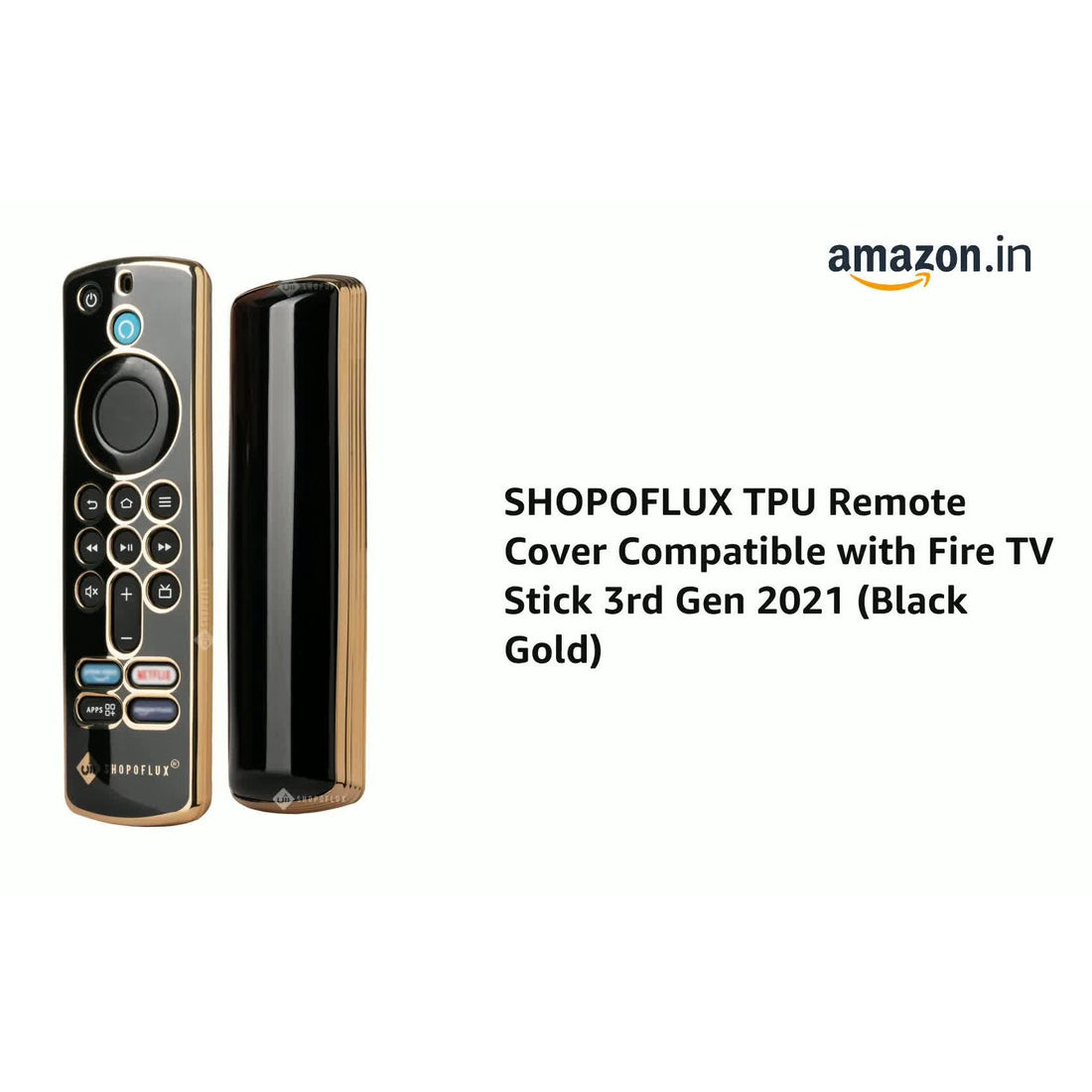 SHOPOFLUX TPU Remote Cover Compatible with Fire TV Stick 3rd Gen 2021 Black Gold