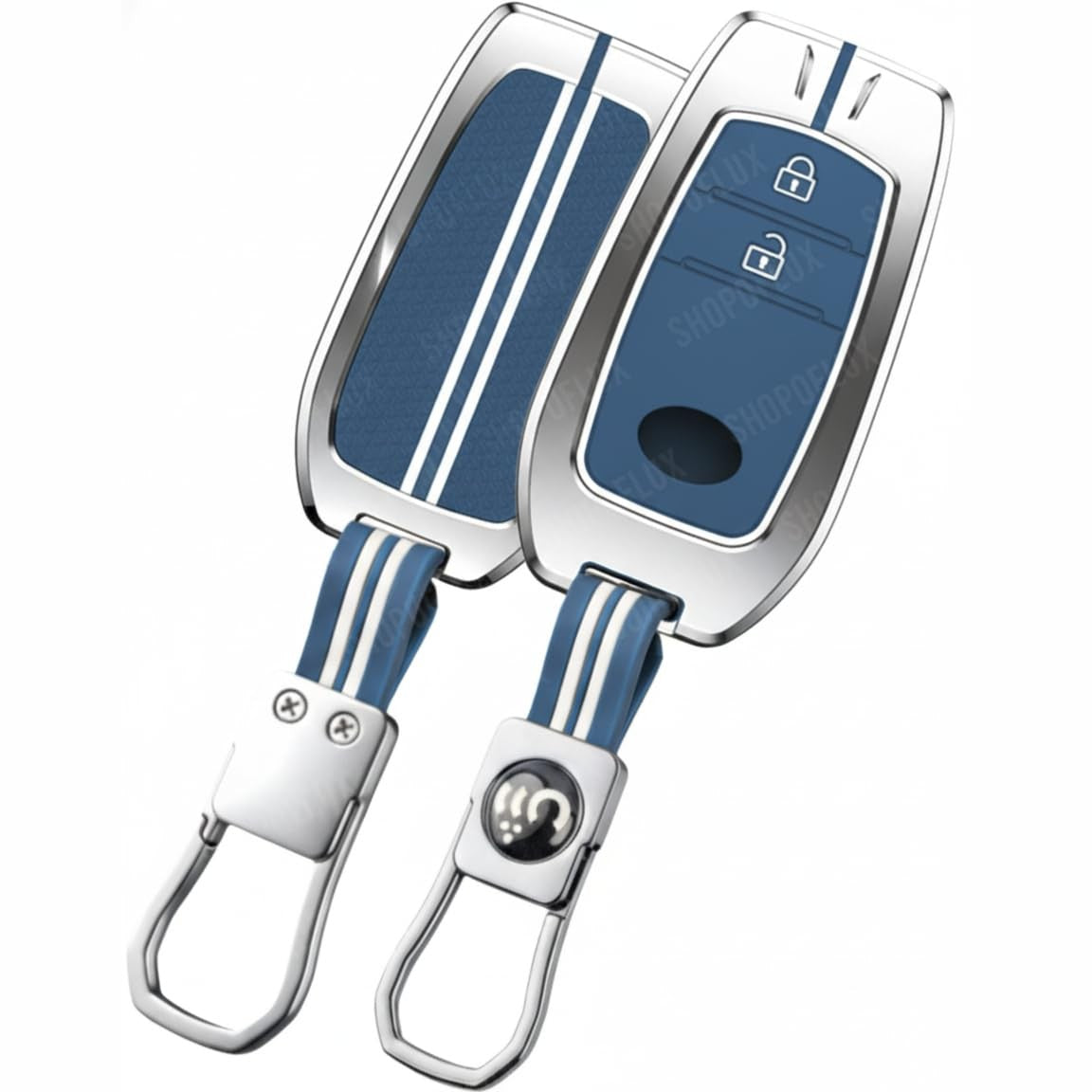 SHOPOFLUX Metal Key Cover Compatible with Toyota Innova Crysta, Hilux, Invicto 2 Button Smart Only (Metal Blue Silicone) Shopoflux