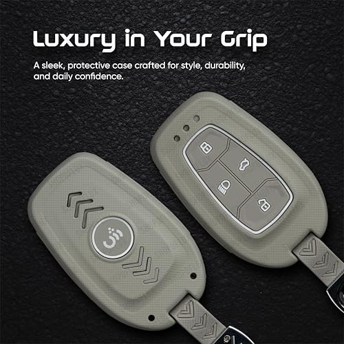 SHOPOFLUX Metal Key Cover Compatible with Tata Nexon | Harrier | Safari | Altroz | Tigor | EV | Punch | Tiago EV Electric 4 Button Smart Key Only (Light Grey ABS) Shopoflux