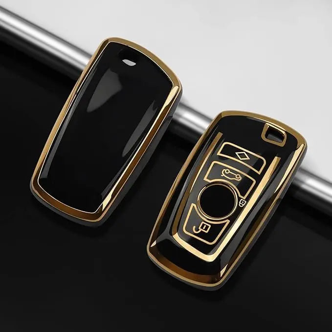 SHOPOFLUX TPU Car Key Cover Compatible for BMW X4, X3, 5 Series, 6 Series, 3 Series, 7 Series 4 Button Smart Key - Black