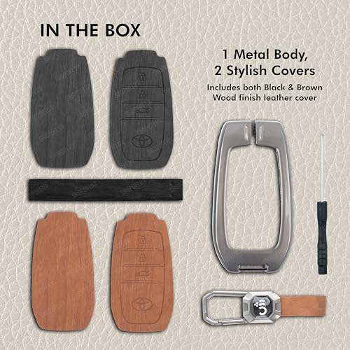 SHOPOFLUX Metal Key Cover Compatible with Toyota Fortuner | Fortuner Legender | Innova Hycross | Invicto 3 Button Smart Key - Black (Pack 1) Shopoflux