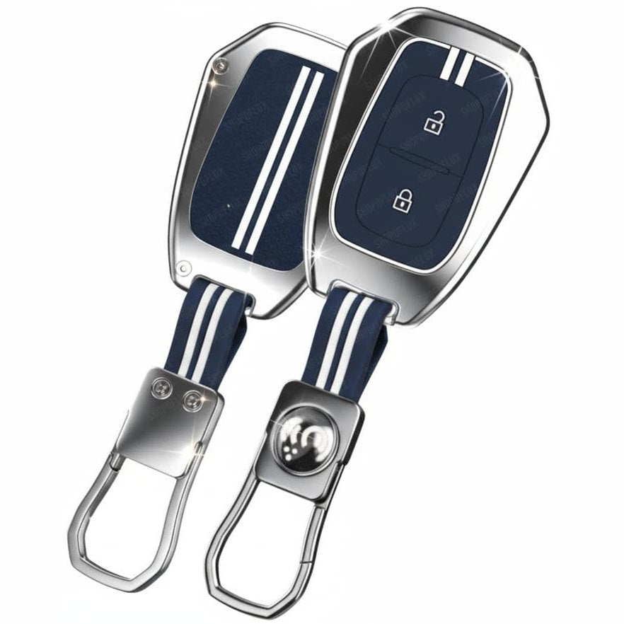 SHOPOFLUX Metal Key Cover Compatible with Renault Kwid | Triber | Kiger | Duster (Blue Silicone) Shopoflux