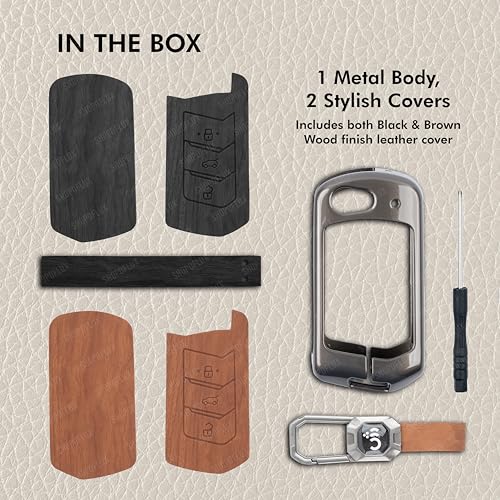 SHOPOFLUX Metal Key Cover Compatible with Mahindra Scorpio N | 3XO | XUV 300 | Marazzo | XUV 700 | XUV 400 ev | Bolero | Thar Roxx 3 Button Flip Key (Brown Silicone) Shopoflux
