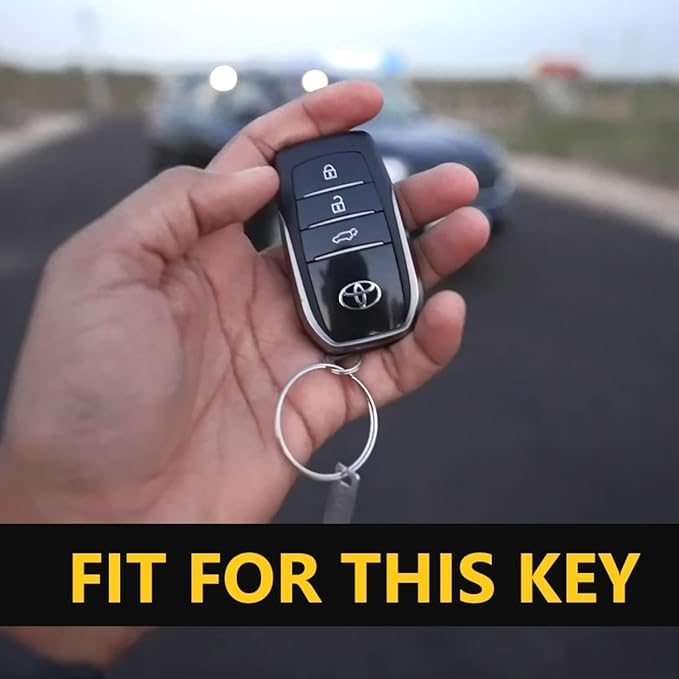 SHOPOFLUX Metal Key Cover Compatible with Toyota Fortuner | Fortuner Legender | Innova Hycross | Invicto 3 Button Smart Key (Metal Blue Silicone) Shopoflux