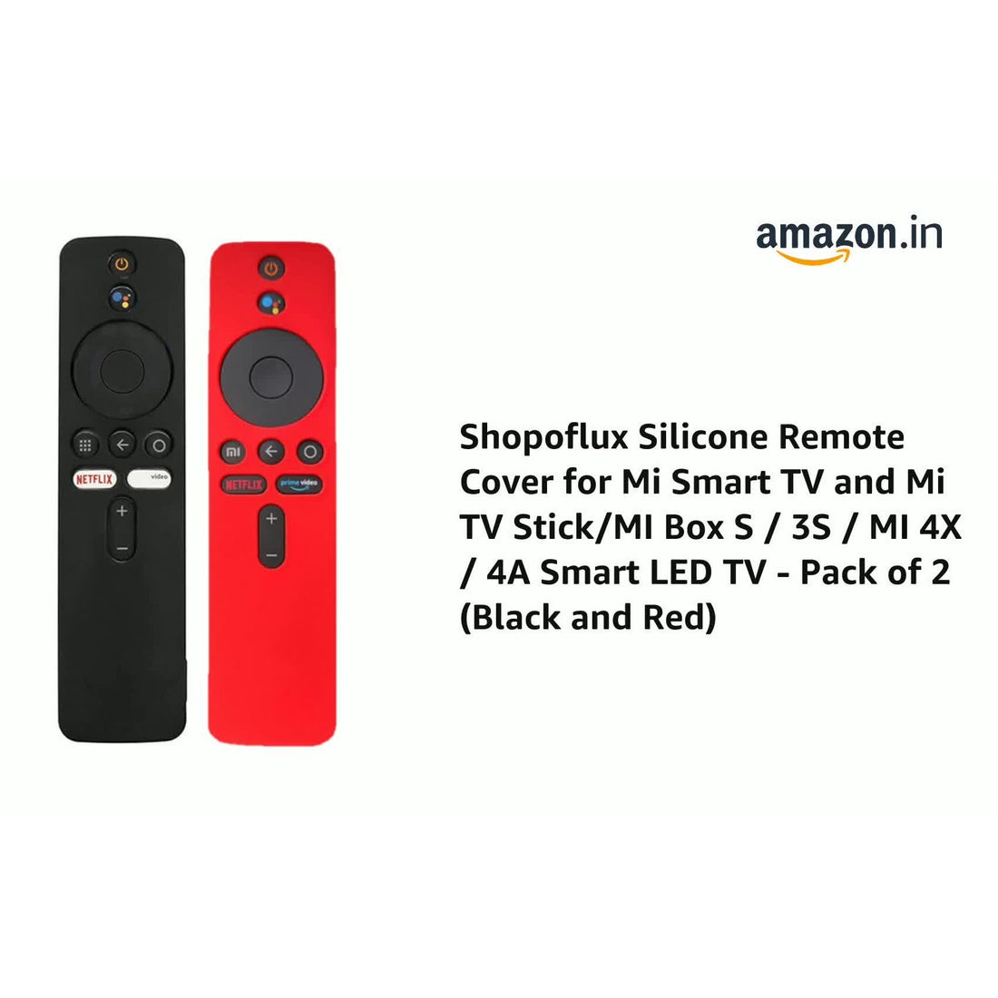 Shopoflux Silicone Remote Cover for Mi Smart TV and Mi TV Stick/MI Box S / 3S / MI 4X / 4A Smart LED TV - Pack of 2 Black and Red