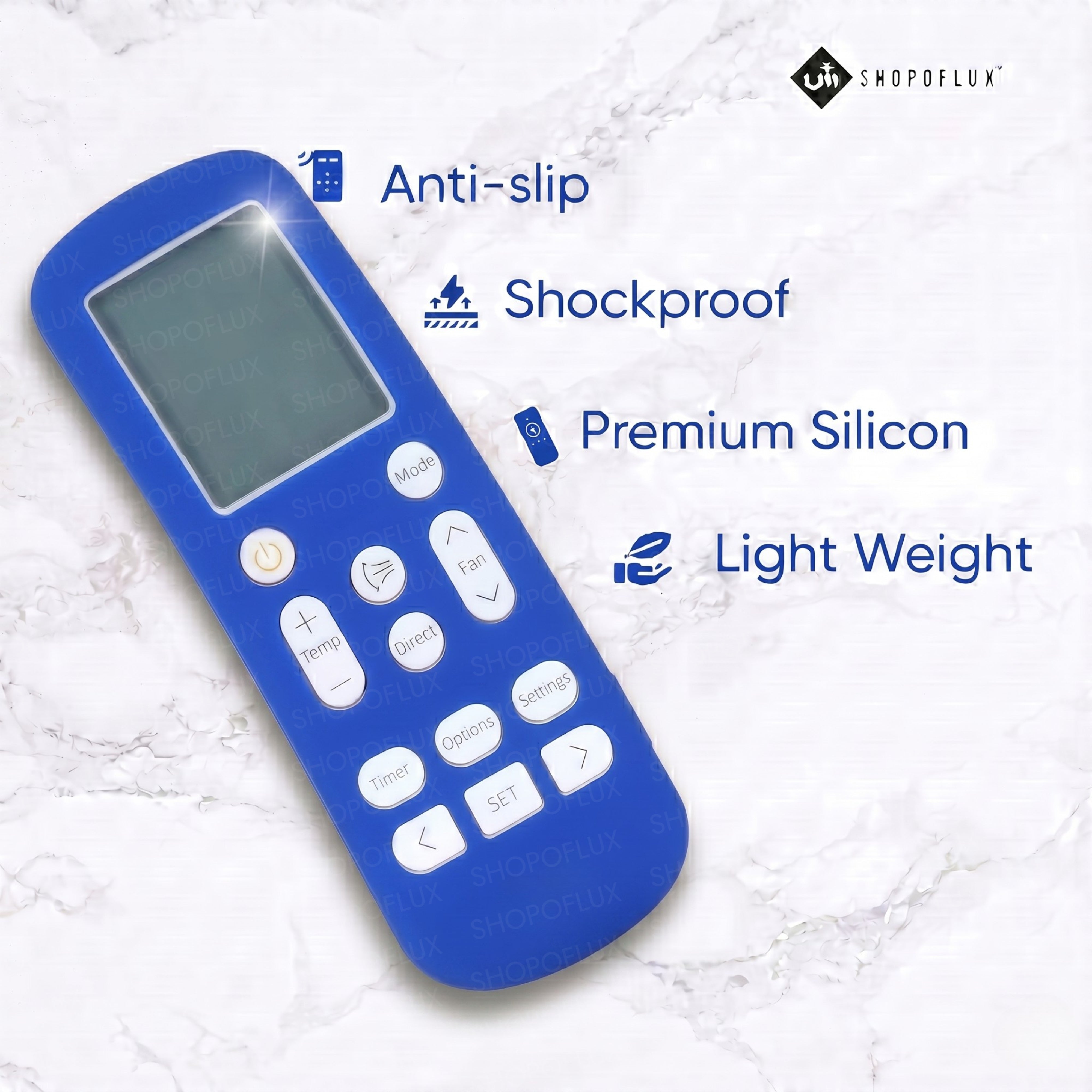 SHOPOFLUX Silicone AC Remote Cover Compatible with Samsung AC Remote Full Wrap Protective Case with Lanyard [Remote NOT Included] (Blue)