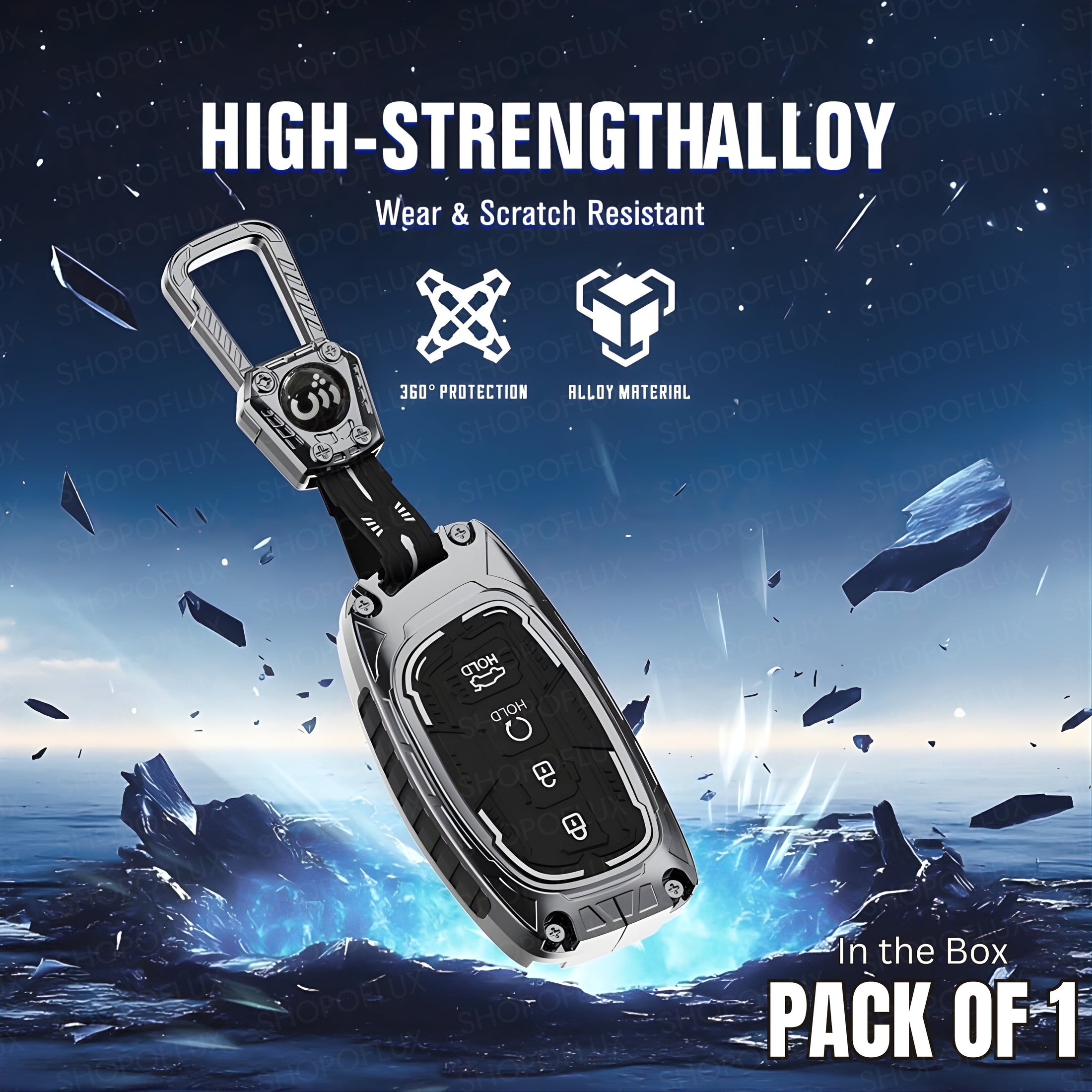 SHOPOFLUX Key Cover Compatible with Hyundai Alcazar and Creta ev Car 4 Button Smart Key (Metal Silicone Blackk) Shopoflux