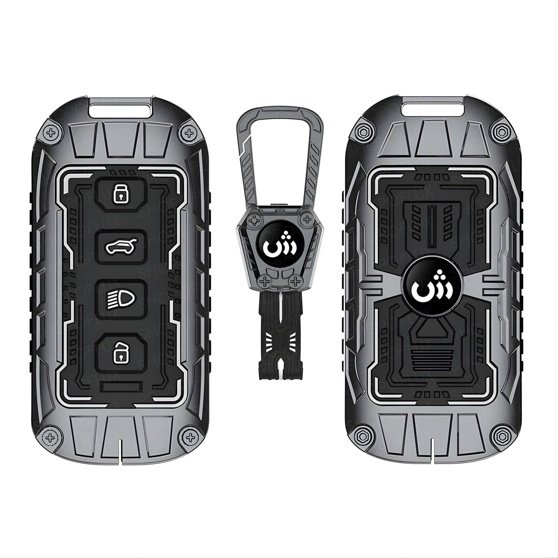 SHOPOFLUX Metal Key Cover Compatible for Tata Curvv | Curvv EV Electric | Sierra | Safari | Harrier | 4 Button Smart Key Only (Metal Black Silicone) Shopoflux