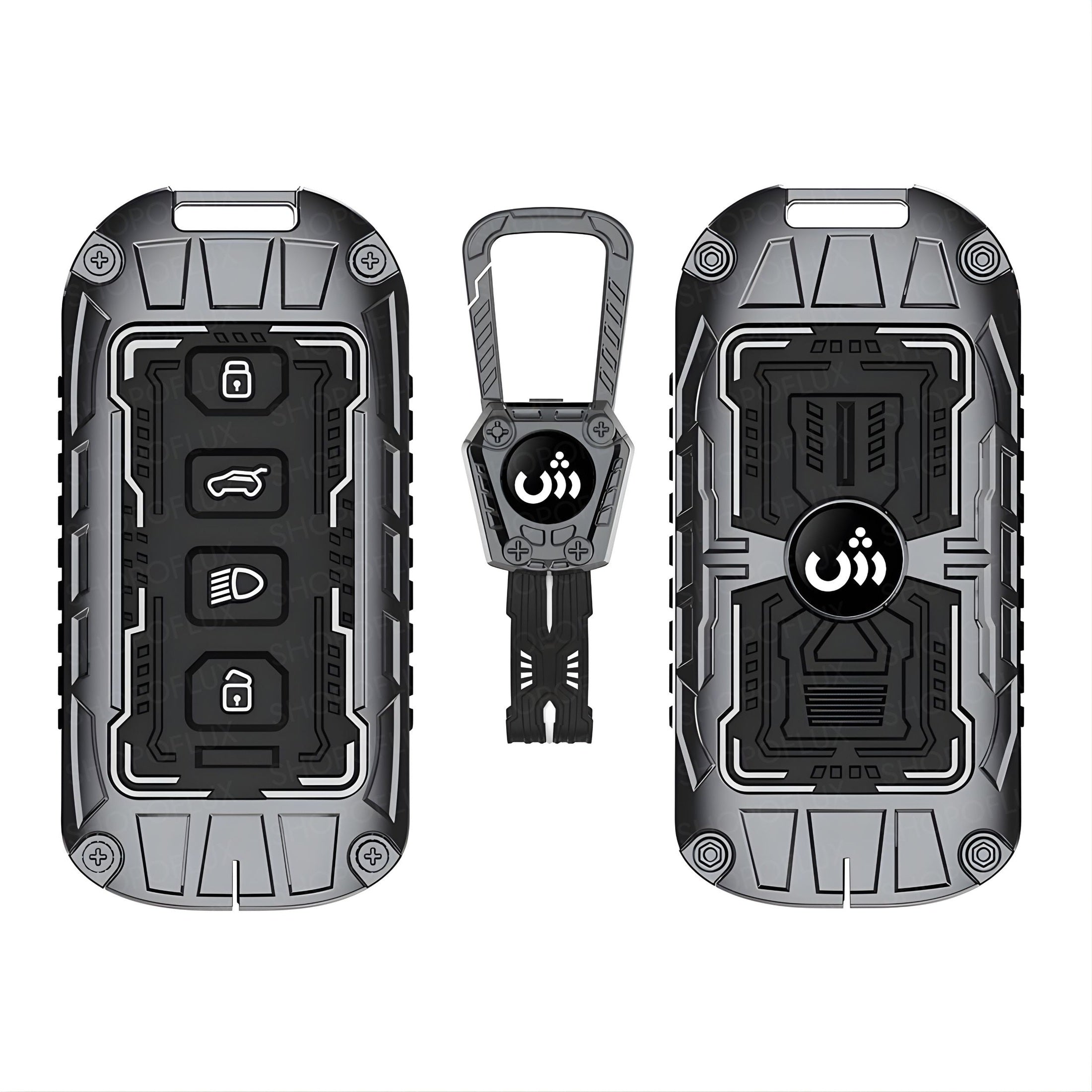 SHOPOFLUX Metal Key Cover Compatible for Tata Curvv | Curvv EV Electric | Sierra | Safari | Harrier | 4 Button Smart Key Only (Metal Black Silicone) Shopoflux