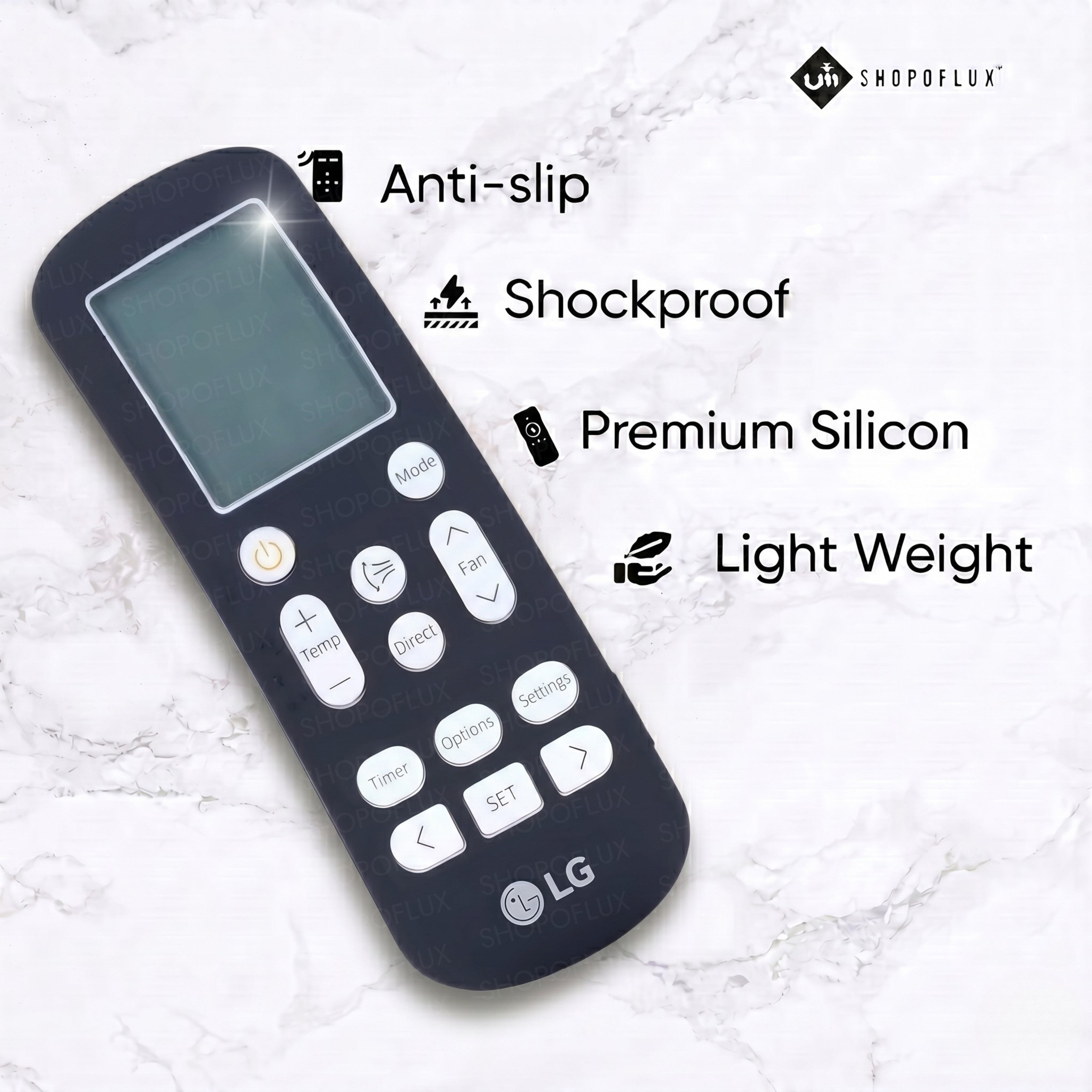 SHOPOFLUX Silicone AC Remote Cover Compatible with Samsung AC Remote Full Wrap Protective Case with Lanyard [Remote NOT Included] (Black)