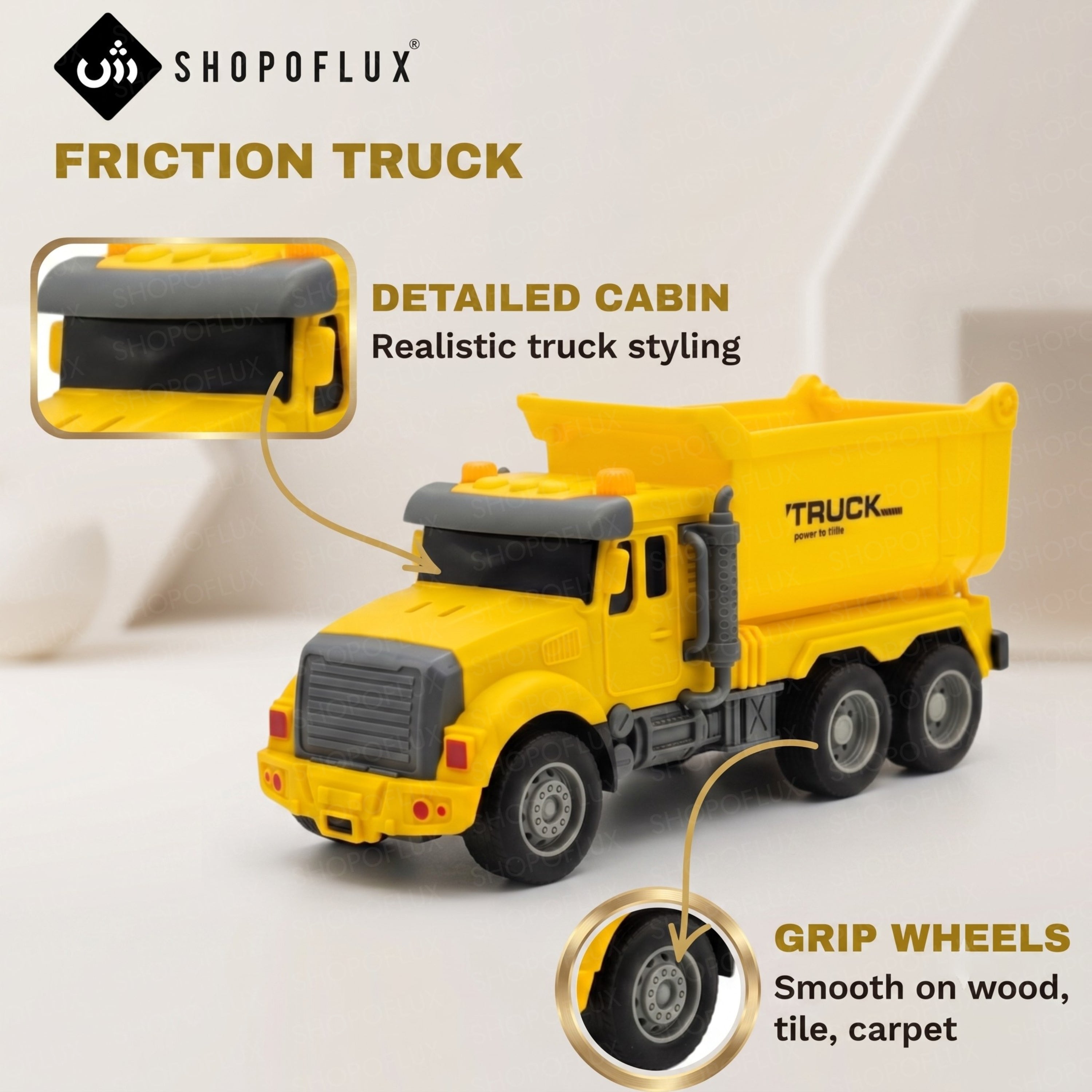 SHOPOFLUX Construction Dumper Truck Toy with Friction Powered Push and Go Truck Toys for Kids, Boys and Girls Aged 3+ Year