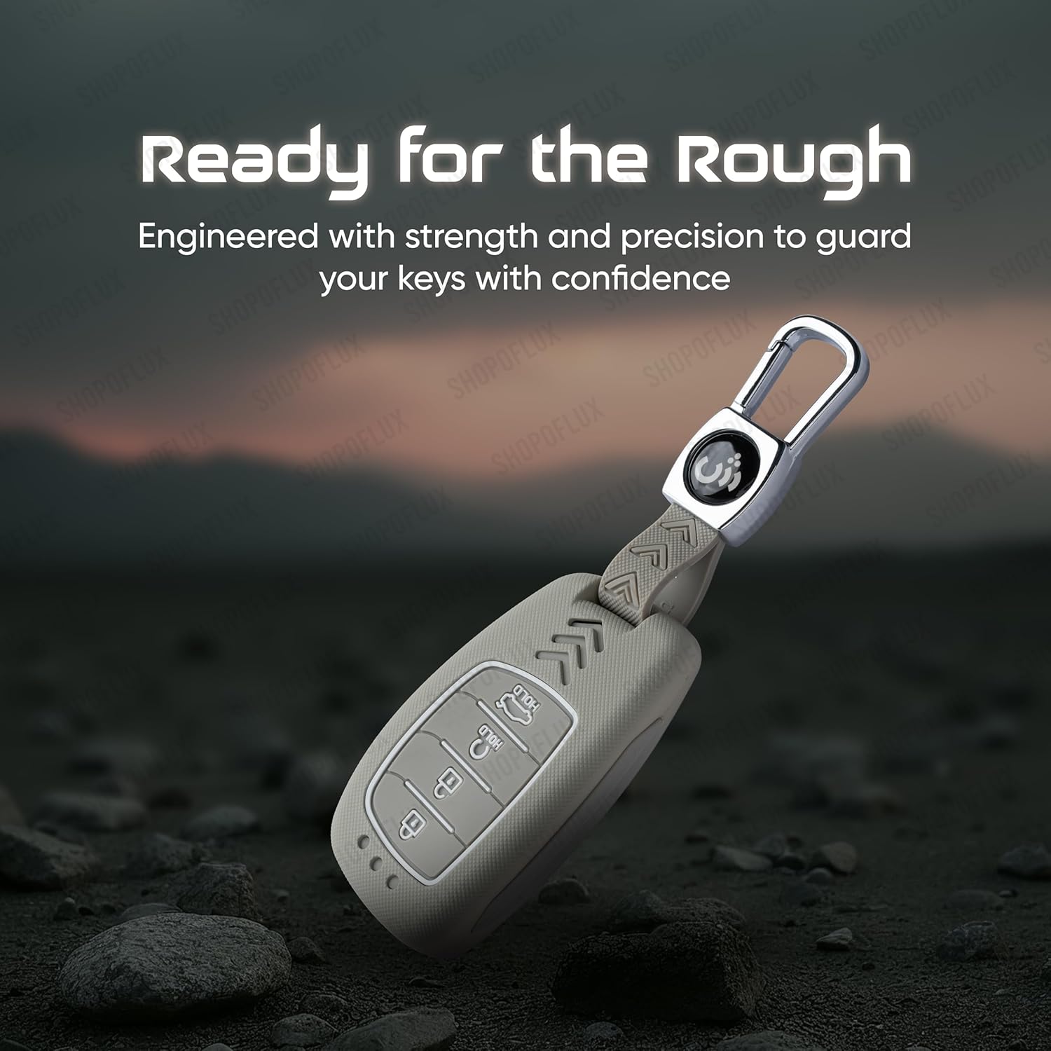 SHOPOFLUX Metal Key Cover Compatible with Hyundai Alcazar and Creta ev Car 4 Button Smart Key(Light Grey ABS) Shopoflux