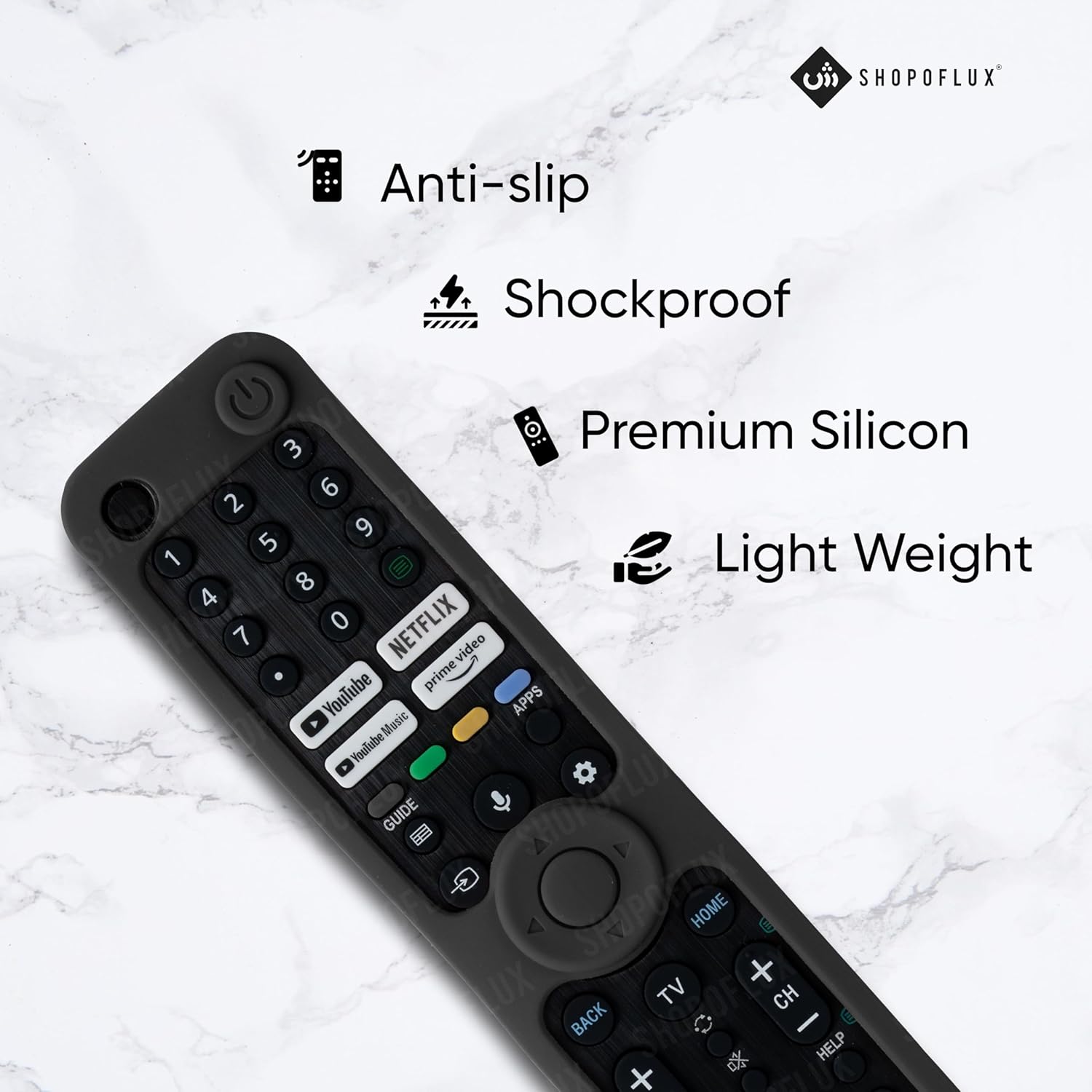 SHOPOFLUX Silicone Heavy Duty Armor Case Cover Compatible with Sony Smart Tv Voice Remote RMF-TX520P A80J X80J X85J X90J X95J Remote Cover [Remote NOT Included] (Black) Shopoflux