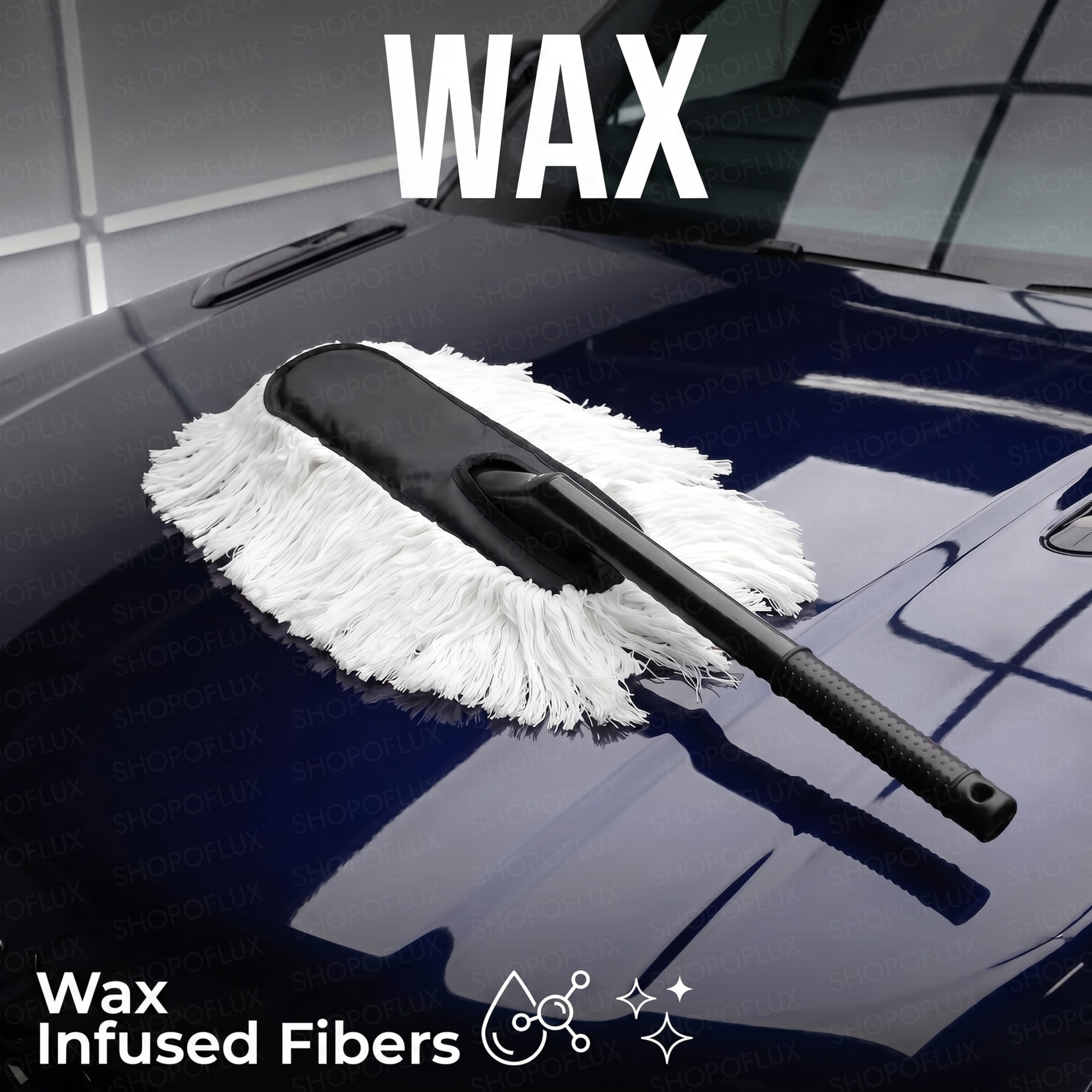 SHOPOFLUX Car Duster for Car Cleaning, Scratch-Free Dust Cleaner Brush with Long Handle, Premium Cotton Mop with Wax Coating, Lint-Free Exterior Cleaning Duster for Cars, SUVs & Bikes.