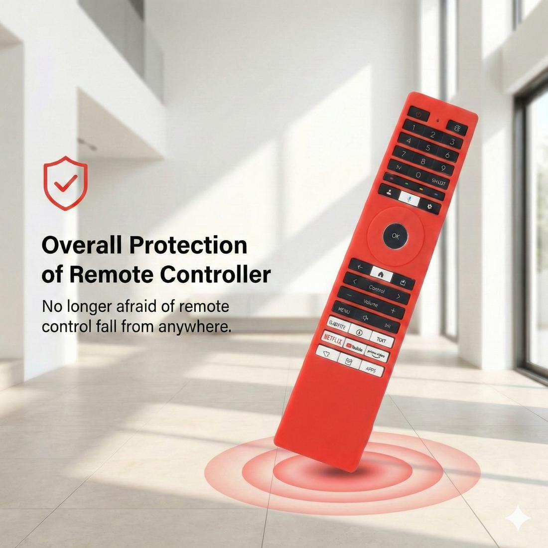 SHOPOFLUX Silicone TV Remote Cover Compatible with Toshiba Smart TV Protective Case with Lanyard (Red) Shopoflux
