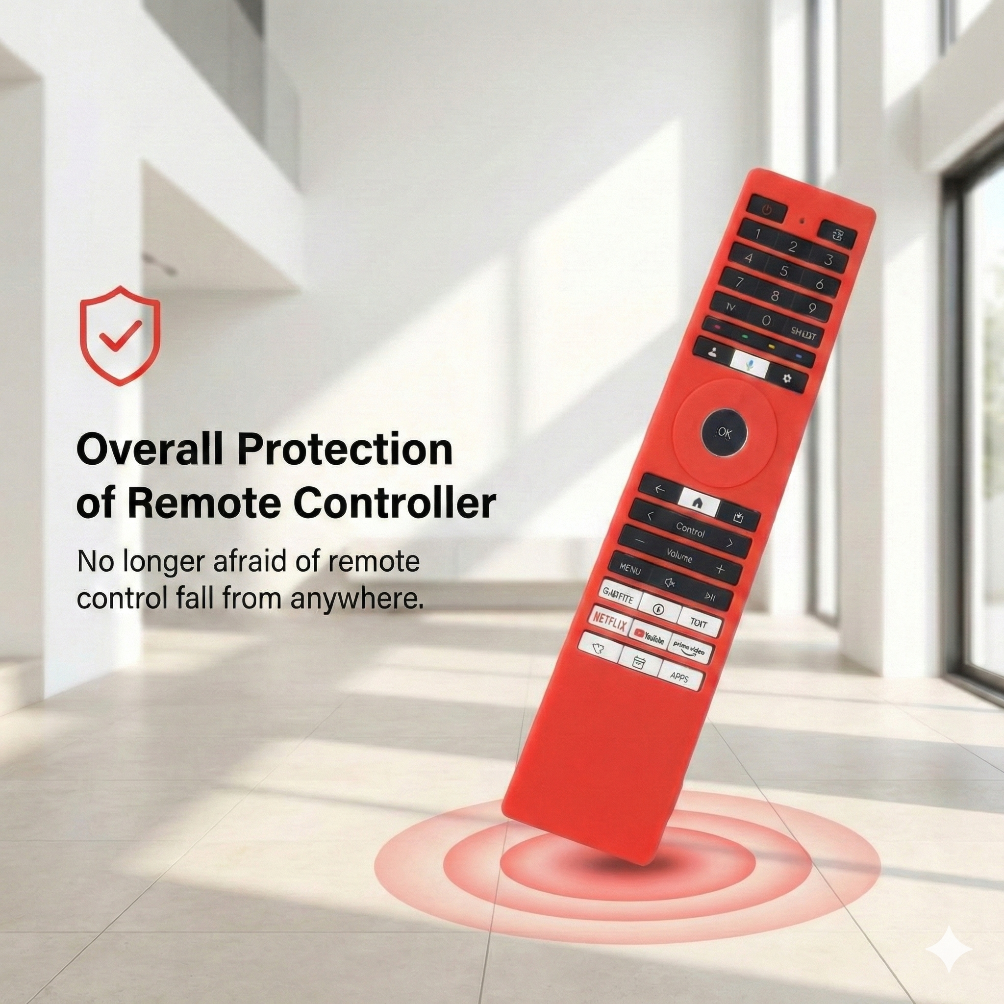 SHOPOFLUX Silicone TV Remote Cover Compatible with Toshiba Smart TV Protective Case with Lanyard (Red) Shopoflux
