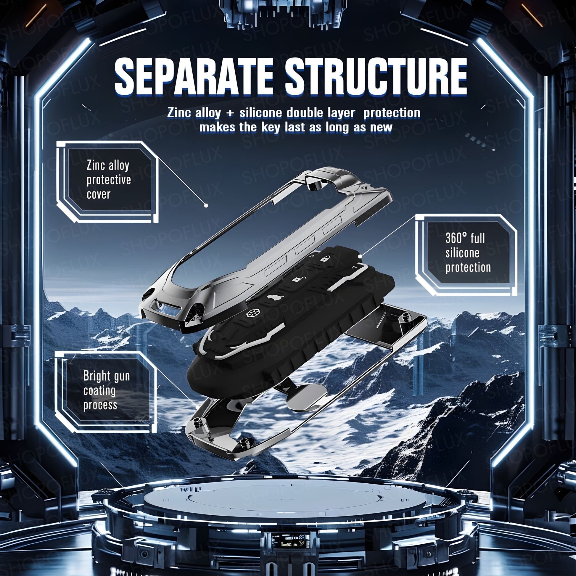 SHOPOFLUX Metal Key Cover Compatible with Mahindra BE 6, XEV 9 EV, XUV 7XO Smart Key (Metal Silicone Black) Shopoflux