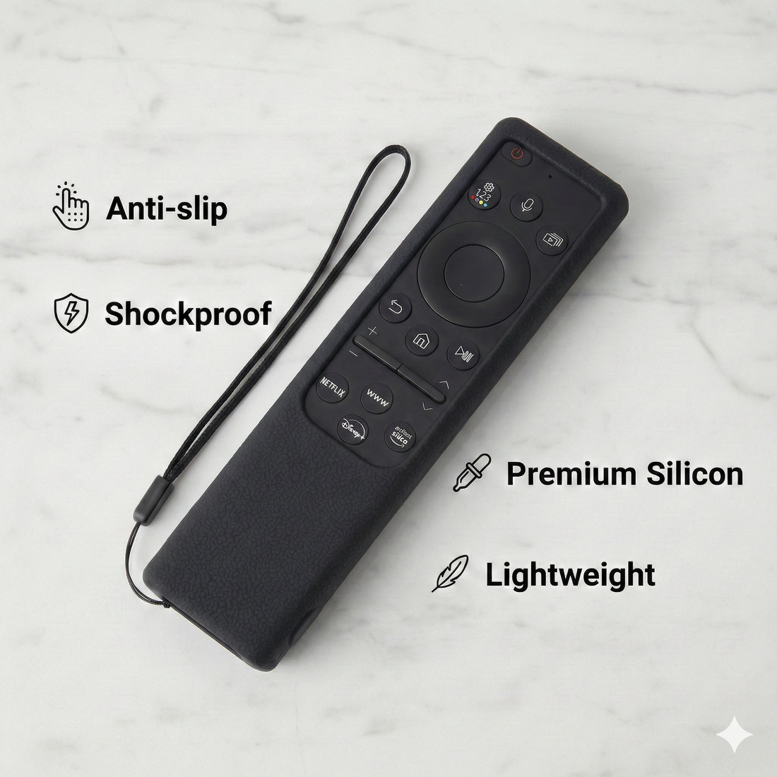 SHOPOFLUX Silicone Tv Remote Cover Compatible with Samsung Smart Tv Remote Without Sollar [Remote NOT Included] (Black) Shopoflux
