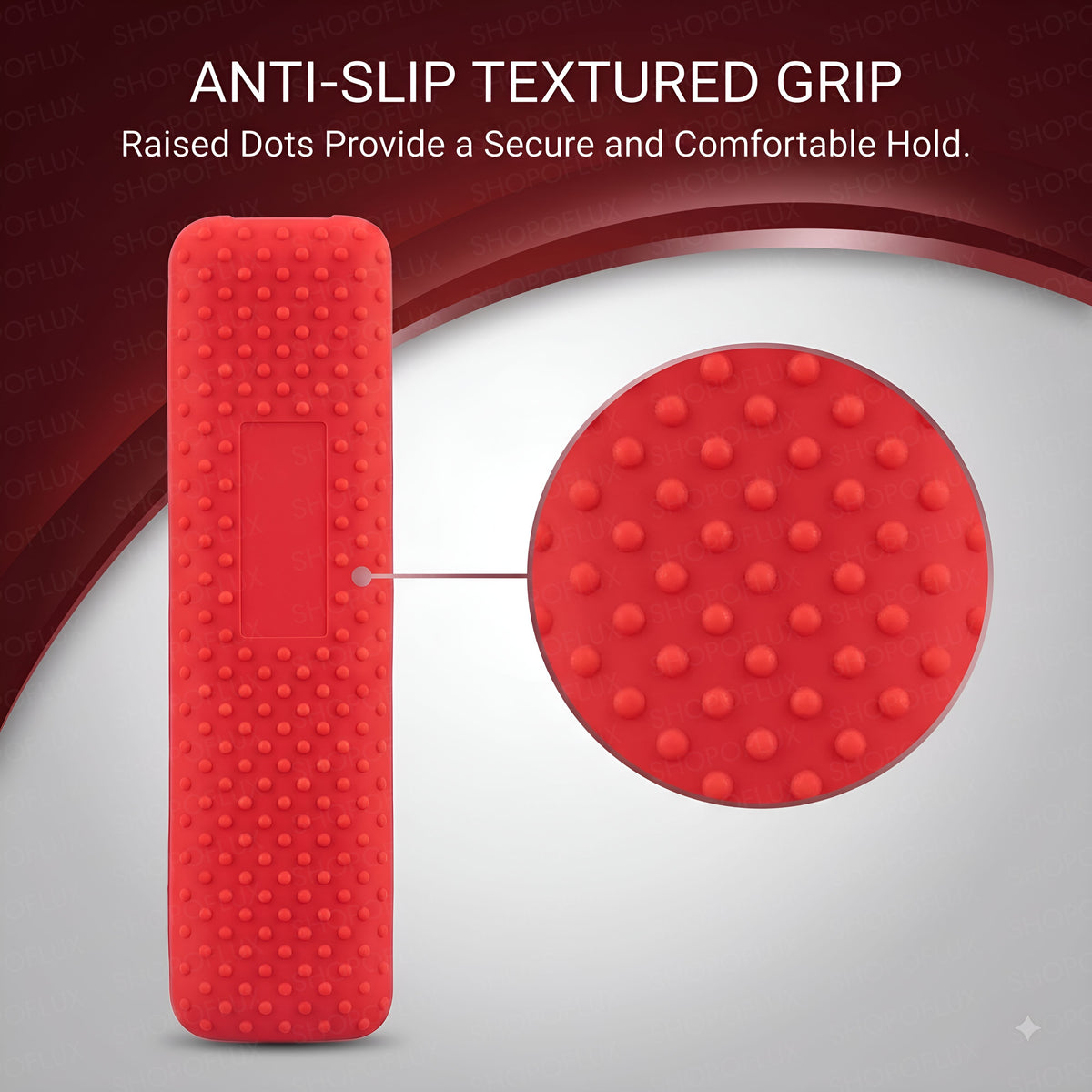 Feature graphic showing the remote cover surface, openings and construction details