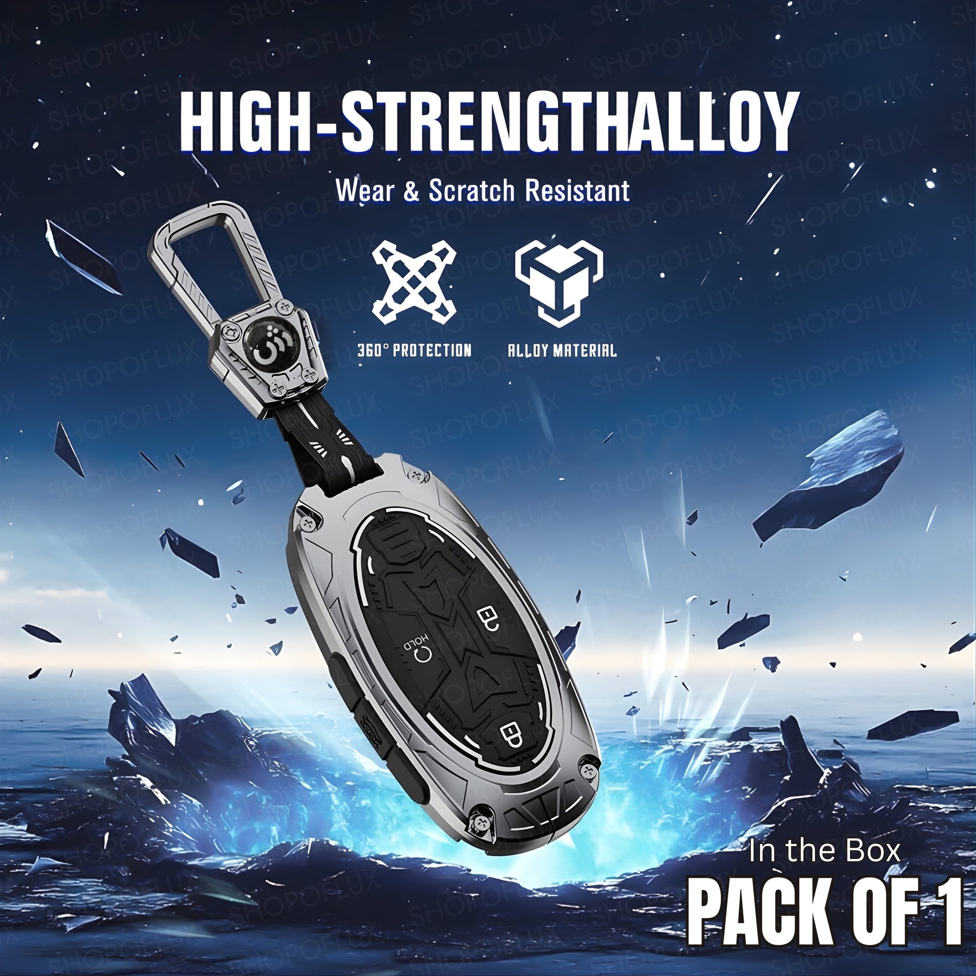 SHOPOFLUX Metal Key Cover Compatible with Hyundai Venue 4 Button Smart Key (Metal Black Silicone) Shopoflux