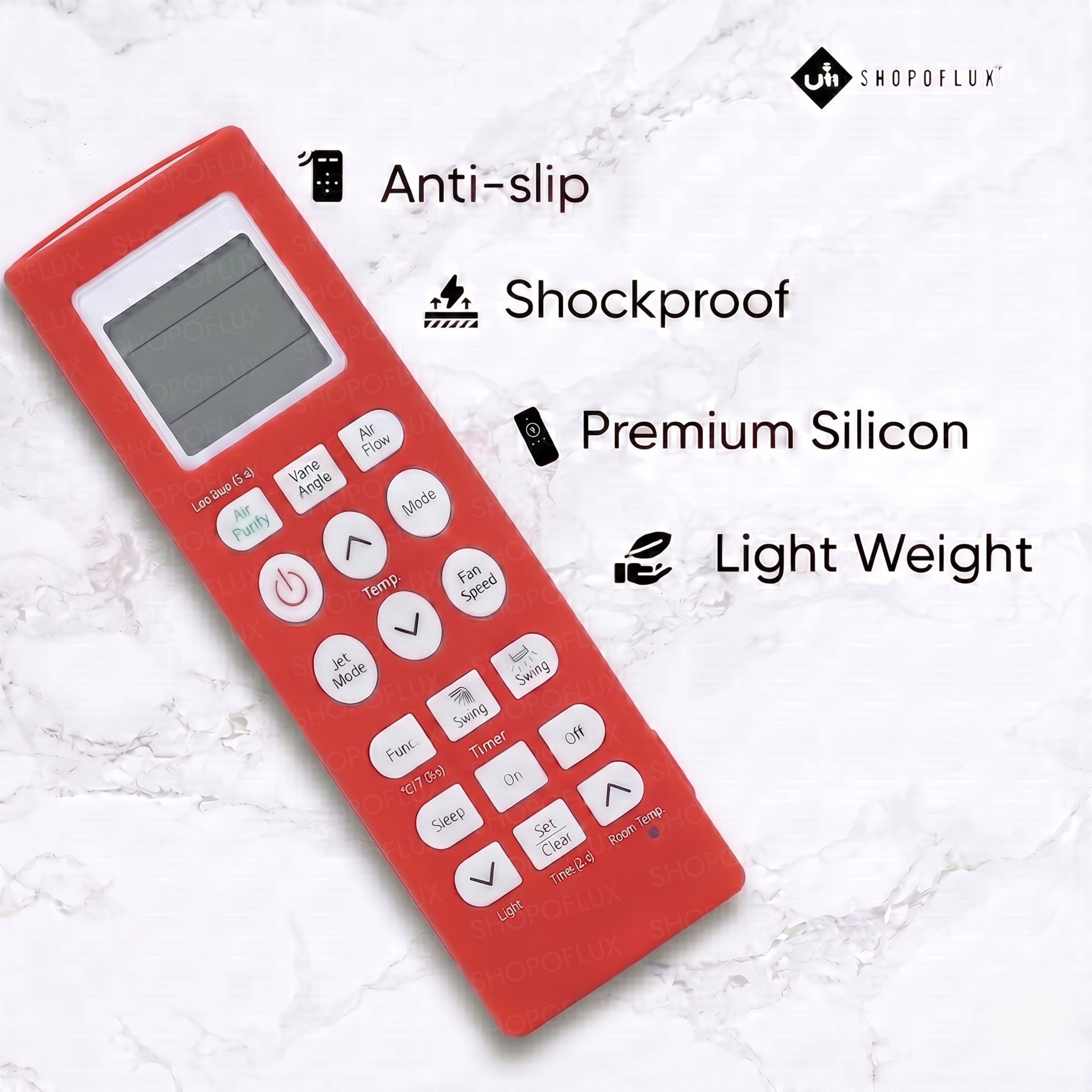 SHOPOFLUX Silicone AC Remote Cover Compatible with LG AC Remote Full Wrap Protective Case with Lanyard [Remote NOT Included] (Red)