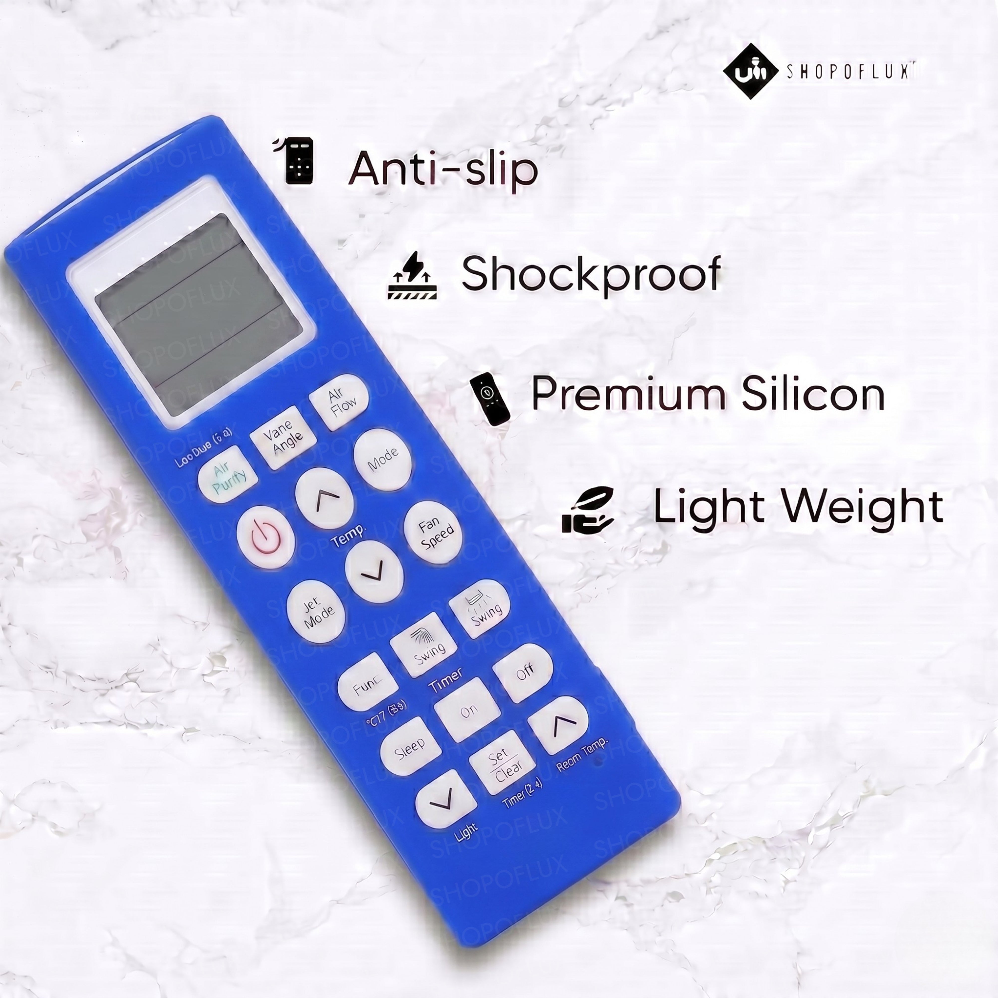 SHOPOFLUX Silicone AC Remote Cover Compatible with LG AC Remote Full Wrap Protective Case with Lanyard [Remote NOT Included] (Blue)