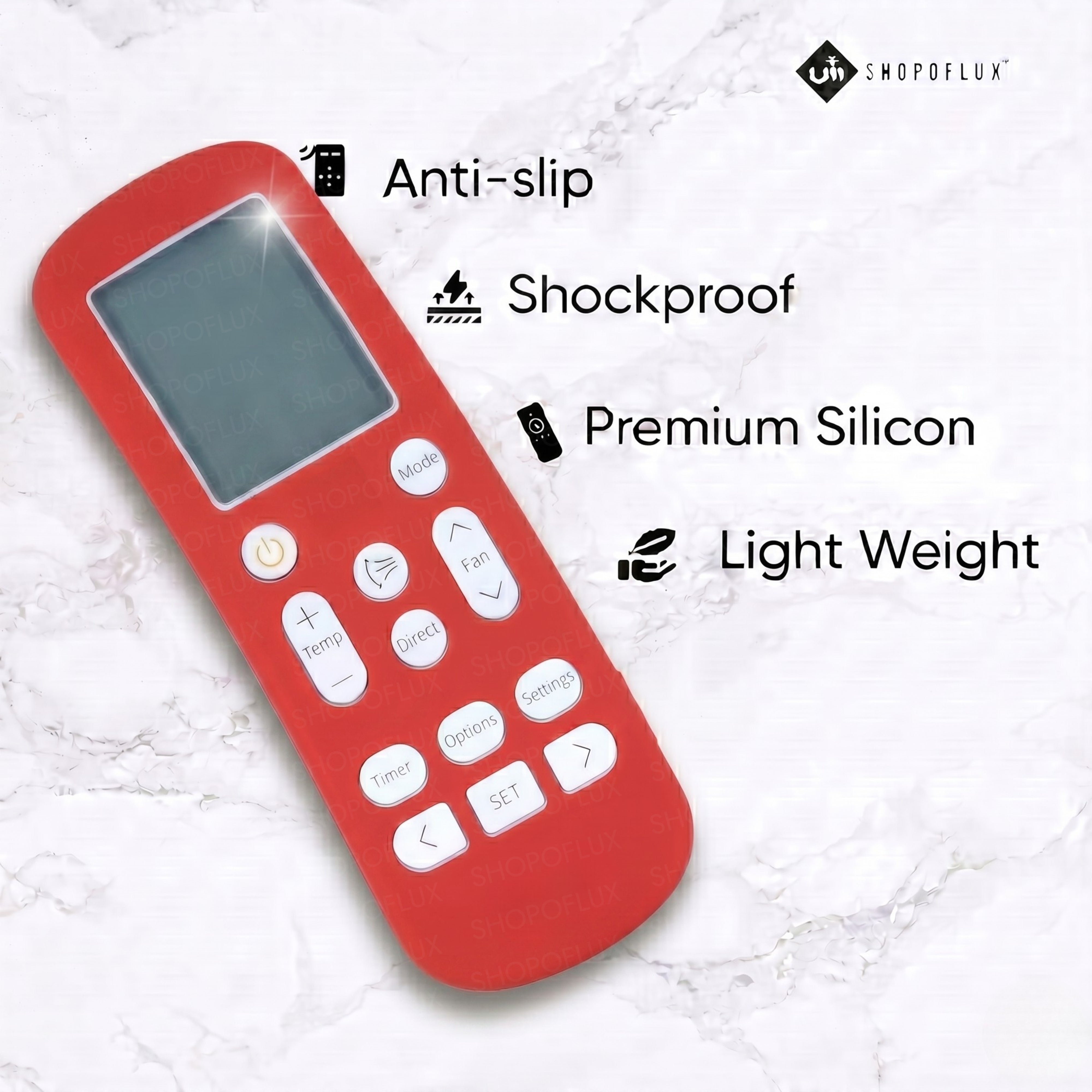 SHOPOFLUX Silicone AC Remote Cover Compatible with Samsung AC Remote Full Wrap Protective Case with Lanyard [Remote NOT Included] (Red)