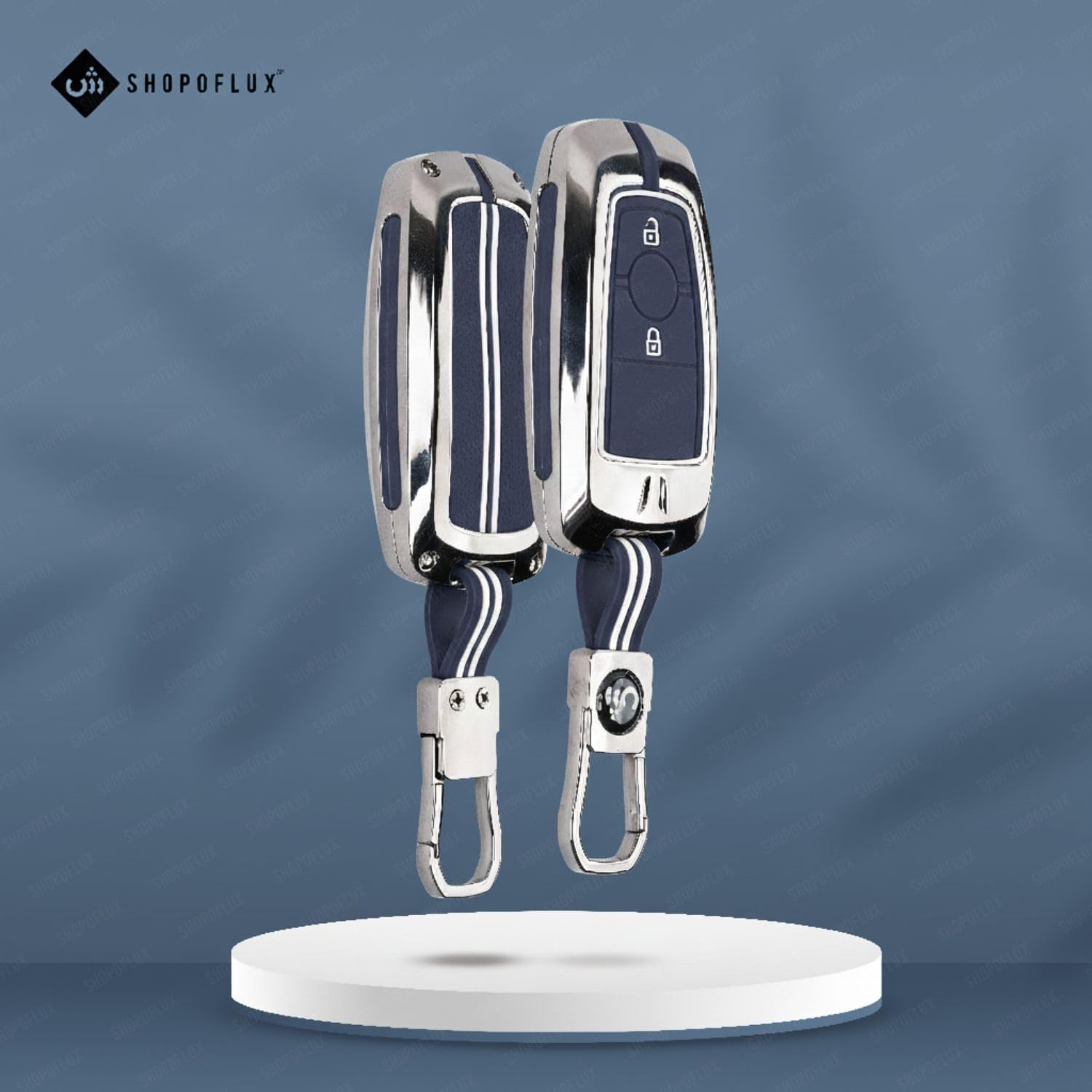 SHOPOFLUX Metal Key Cover Compatible with New Ford Ecosport Titanium (Metal Blue Silicone) Shopoflux