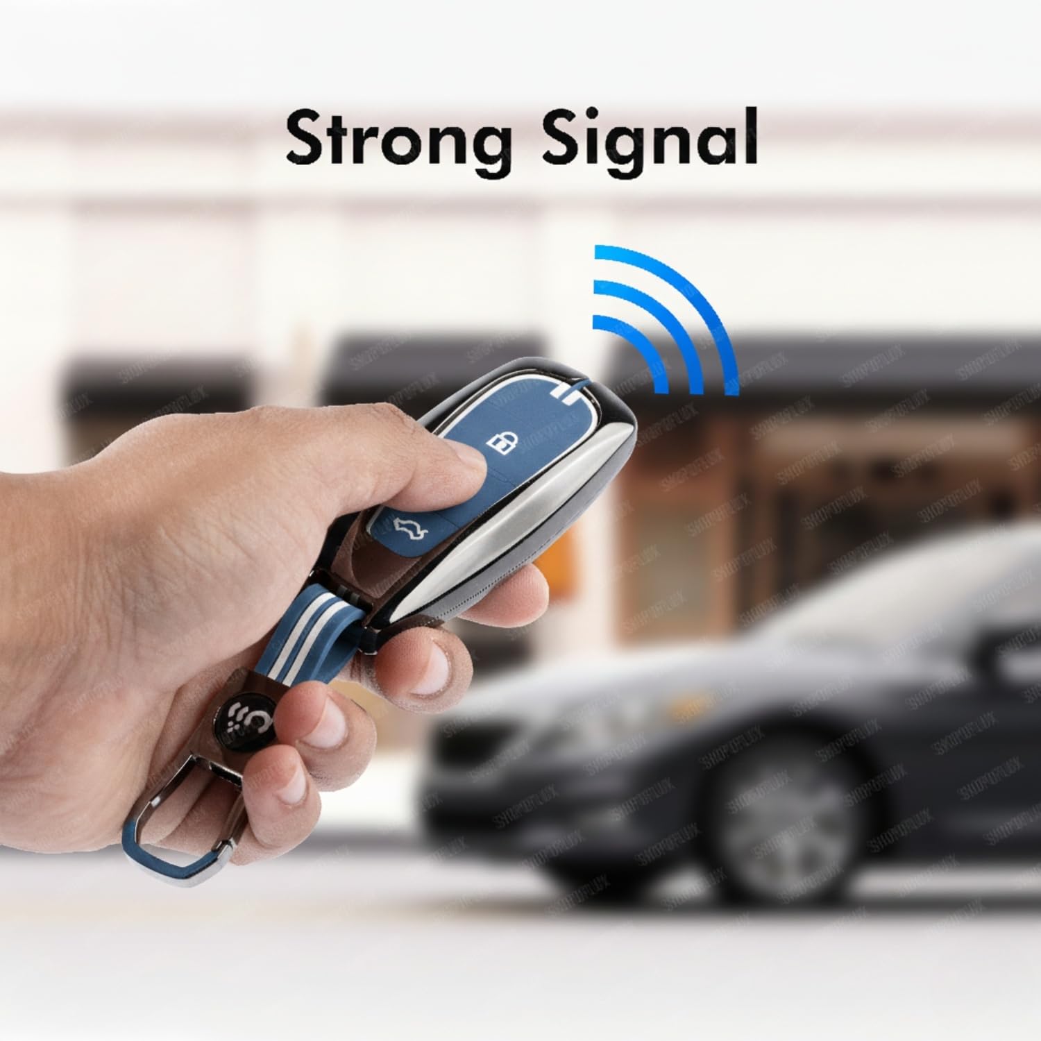 SHOPOFLUX Metal Key Cover Compatible with Baleno, Breeza, S Cross, Ciaz, Swift 3 Button Smart Key (Metal Blue Silicone) Shopoflux